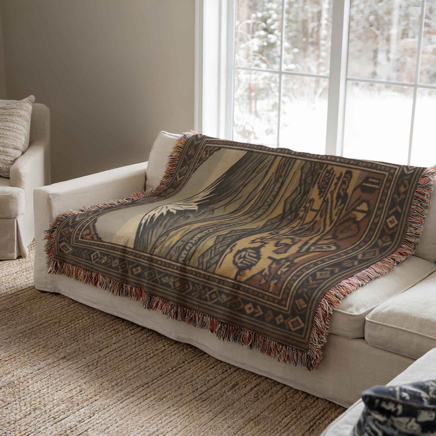 Armenian Throw Blanket – Annunciation Tapestry Cotton Decorative Throw with Mount Ararat Design - timelessbohochic.com