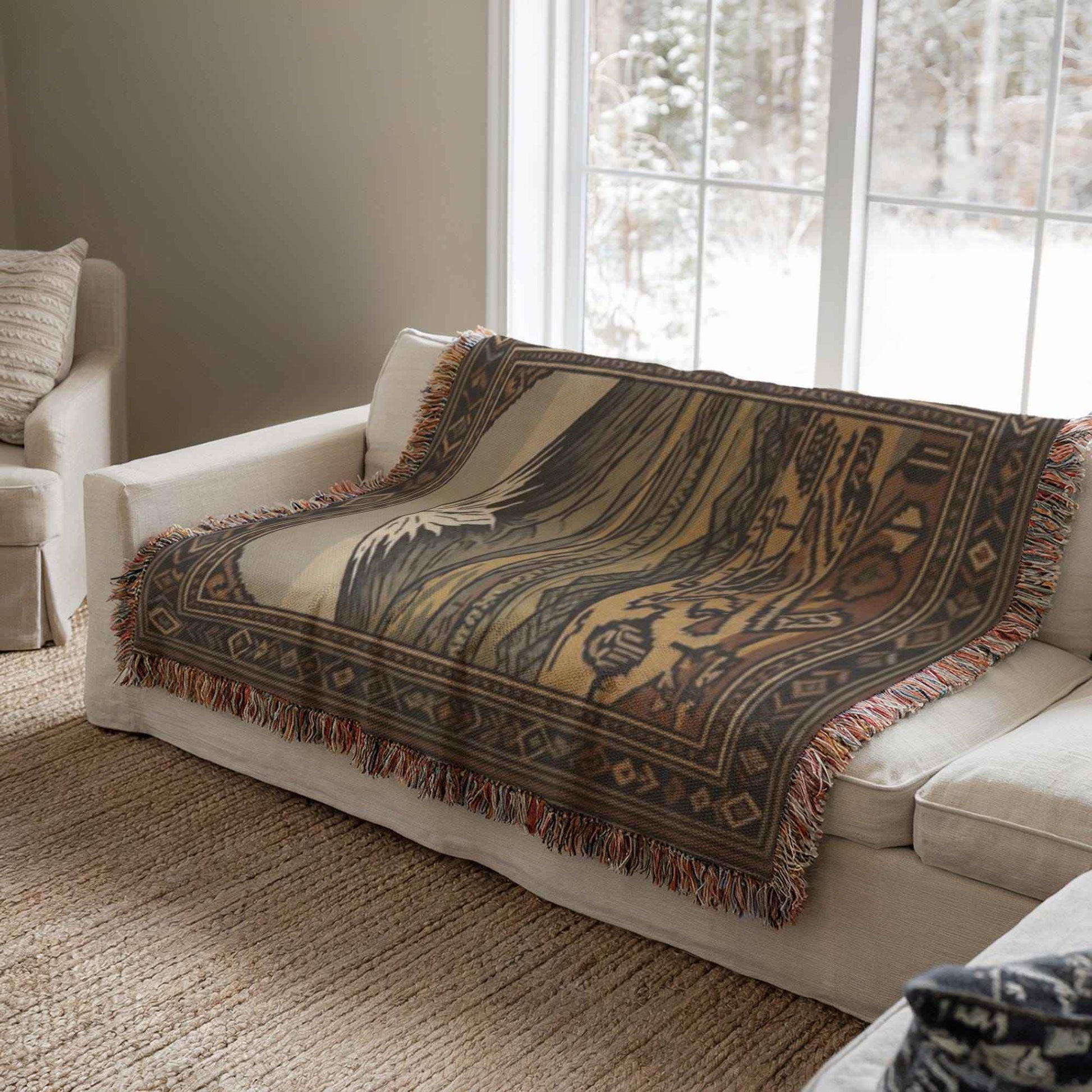 Armenian Throw Blanket – Annunciation Tapestry Cotton Decorative Throw with Mount Ararat Design - timelessbohochic.com