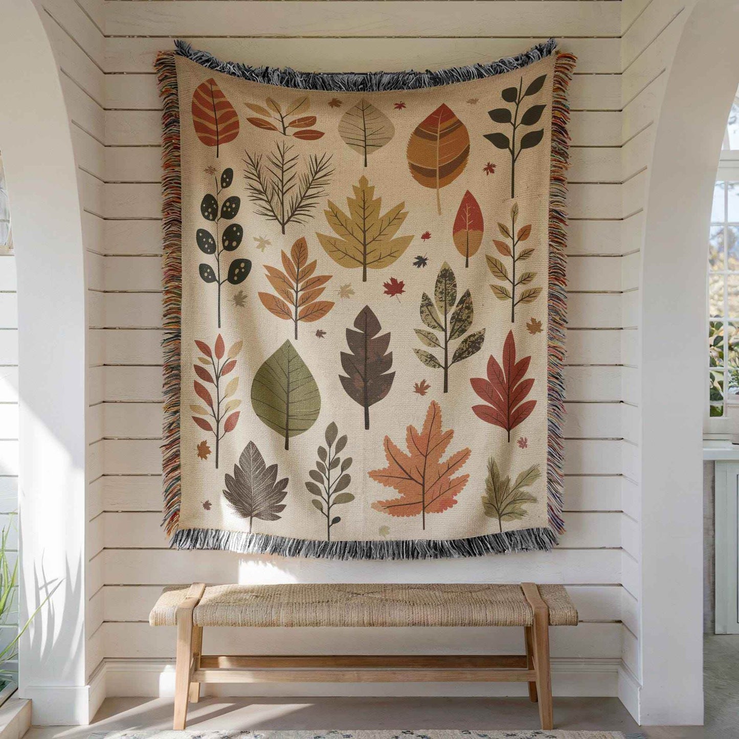 Fall Cotton Blanket – Autumn Leaves Throw With Fringed Edge For Cozy Comfort - timelessbohochic.com