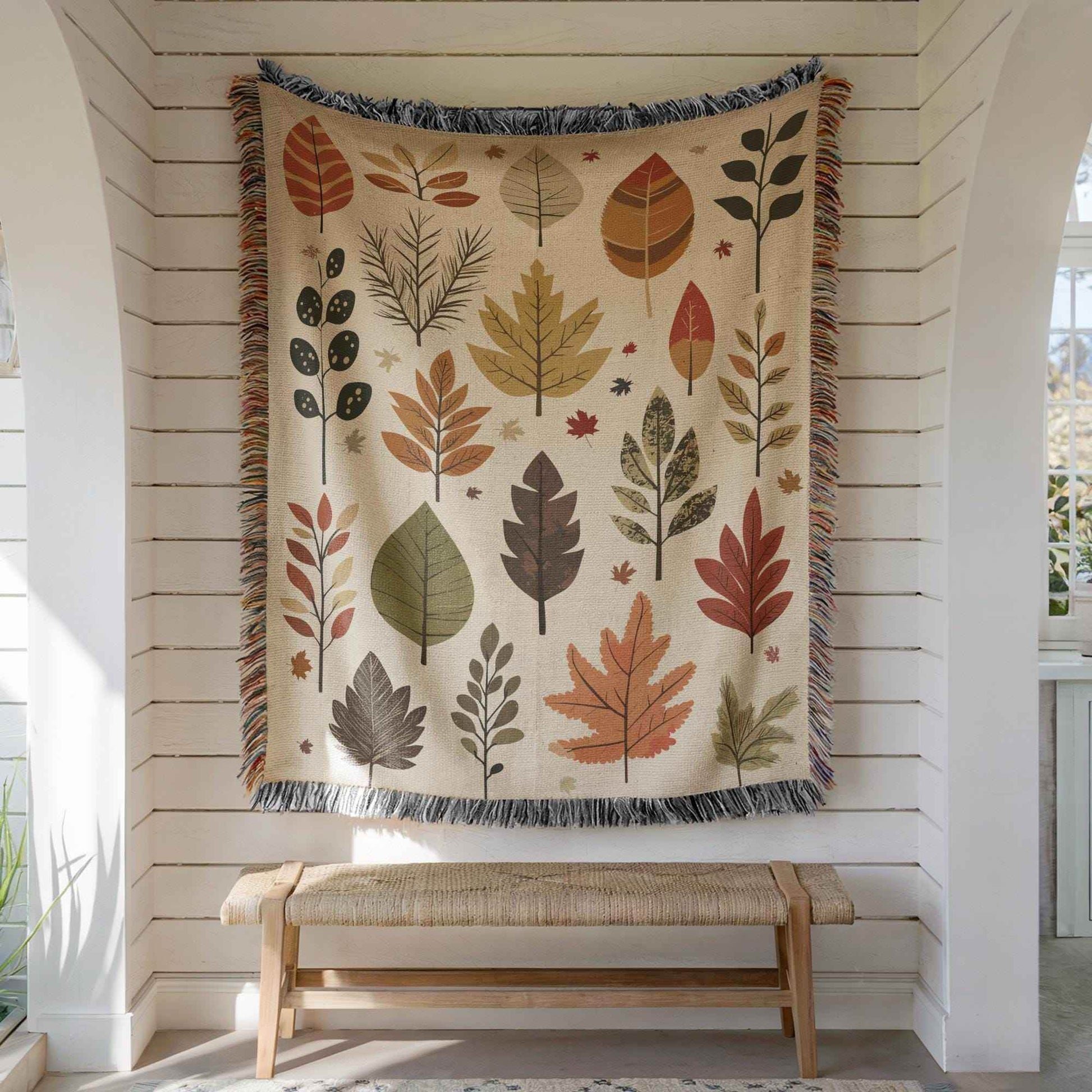 Fall Cotton Blanket – Autumn Leaves Throw With Fringed Edge For Cozy Comfort - timelessbohochic.com