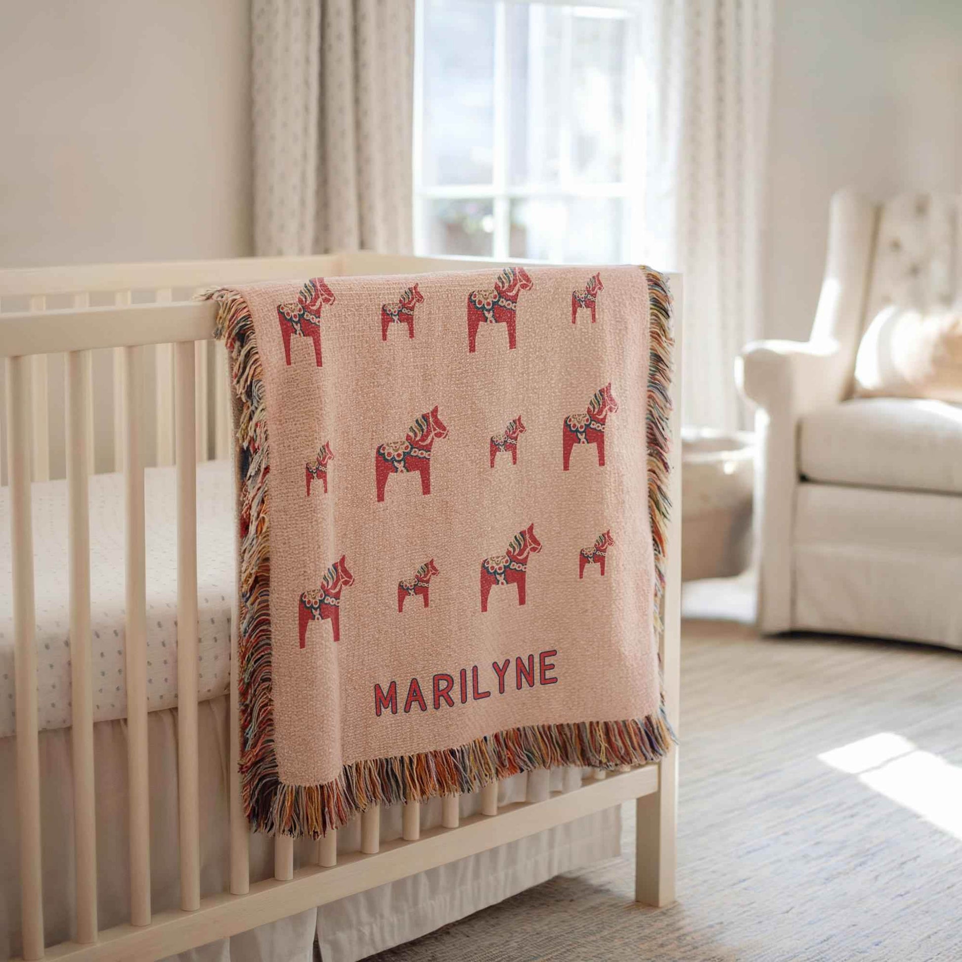 Personalized Baby Blanket - Custom Name Woven Cotton Quilt With Fringed Edges - timelessbohochic.com