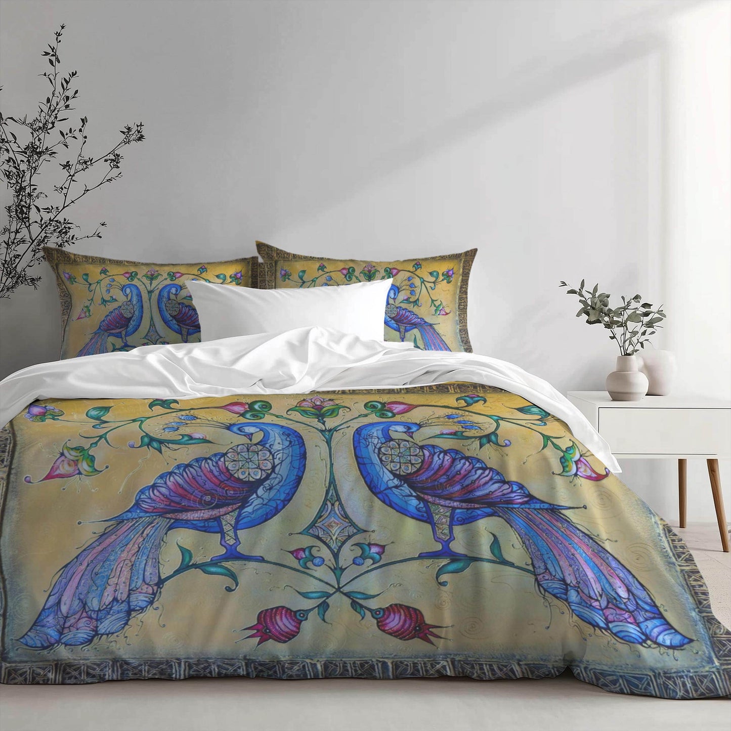 Armenian Birds Duvet Cover - Haykakan Pattern Bedding Set With Decorative Pillowcases - timelessbohochic.com