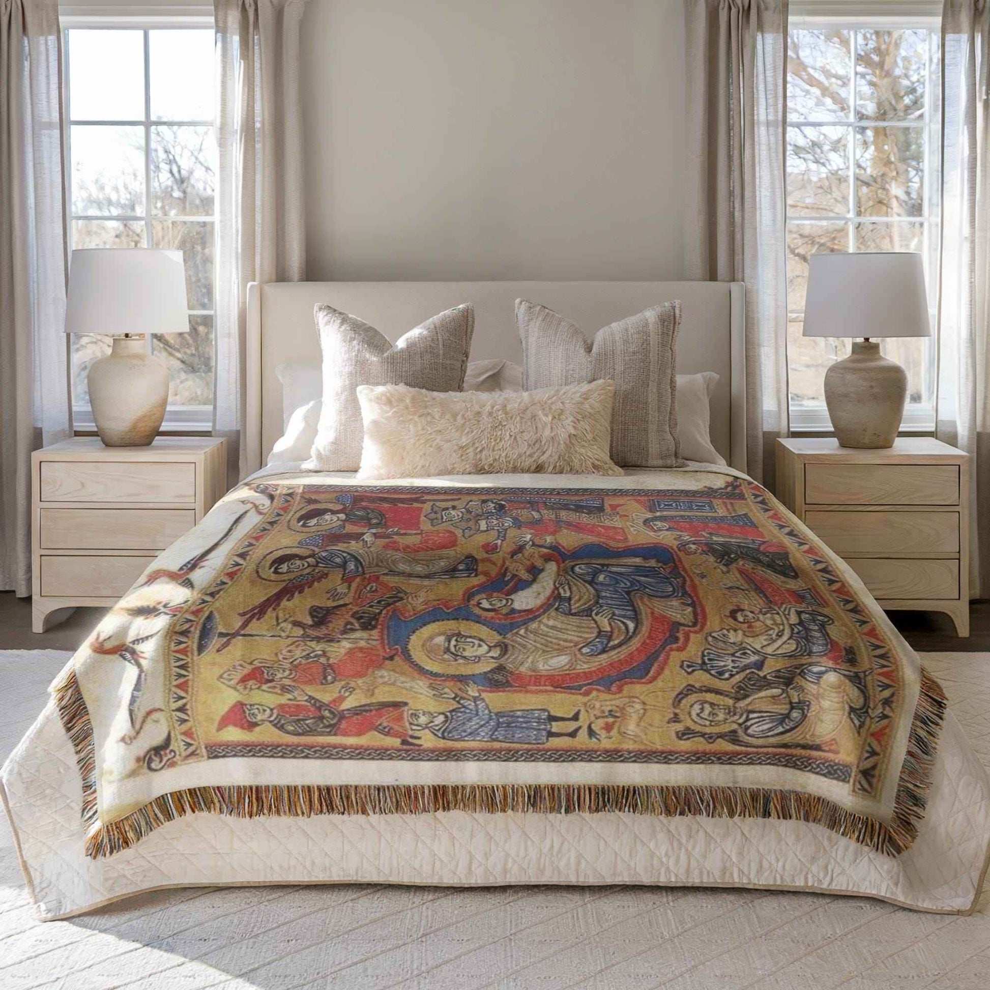 Armenian Cotton Throw - Large Colorful Tapestry Art Decorative Throw Blanket - timelessbohochic.com