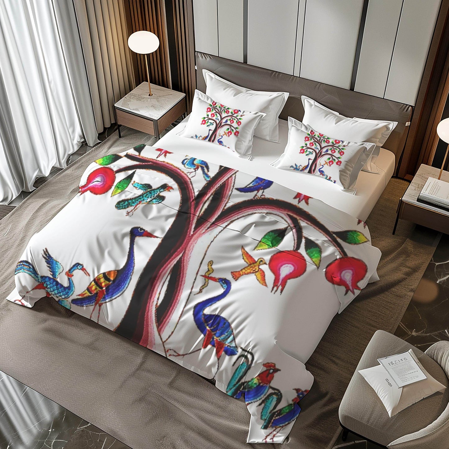 Armenian Tree of Life Duvet - Custom Pomegranate Tree Bedding Set | Soft Polyester Cover - timelessbohochic.com