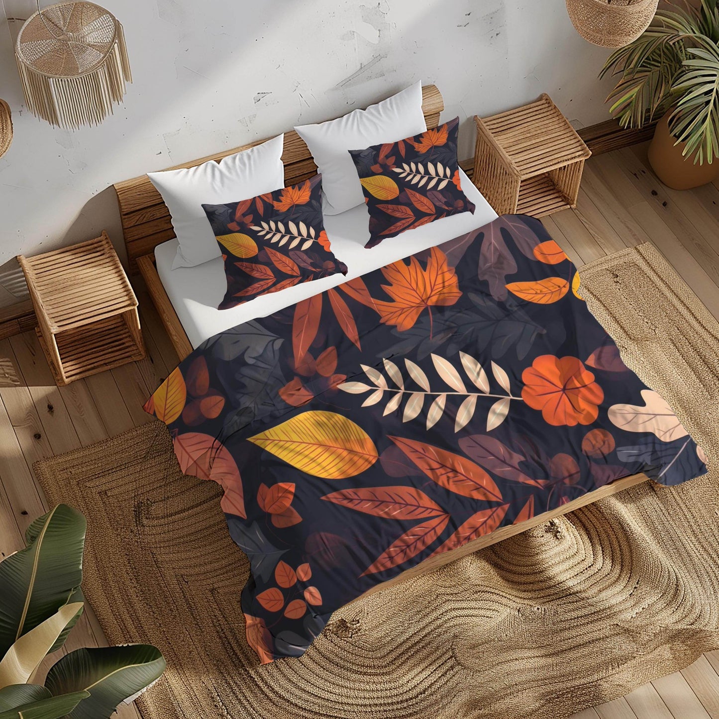 Harvest Season Bedding - Soft Breathable 3 Piece Fall Bedding Set With Leaf Print Duvet - timelessbohochic.com