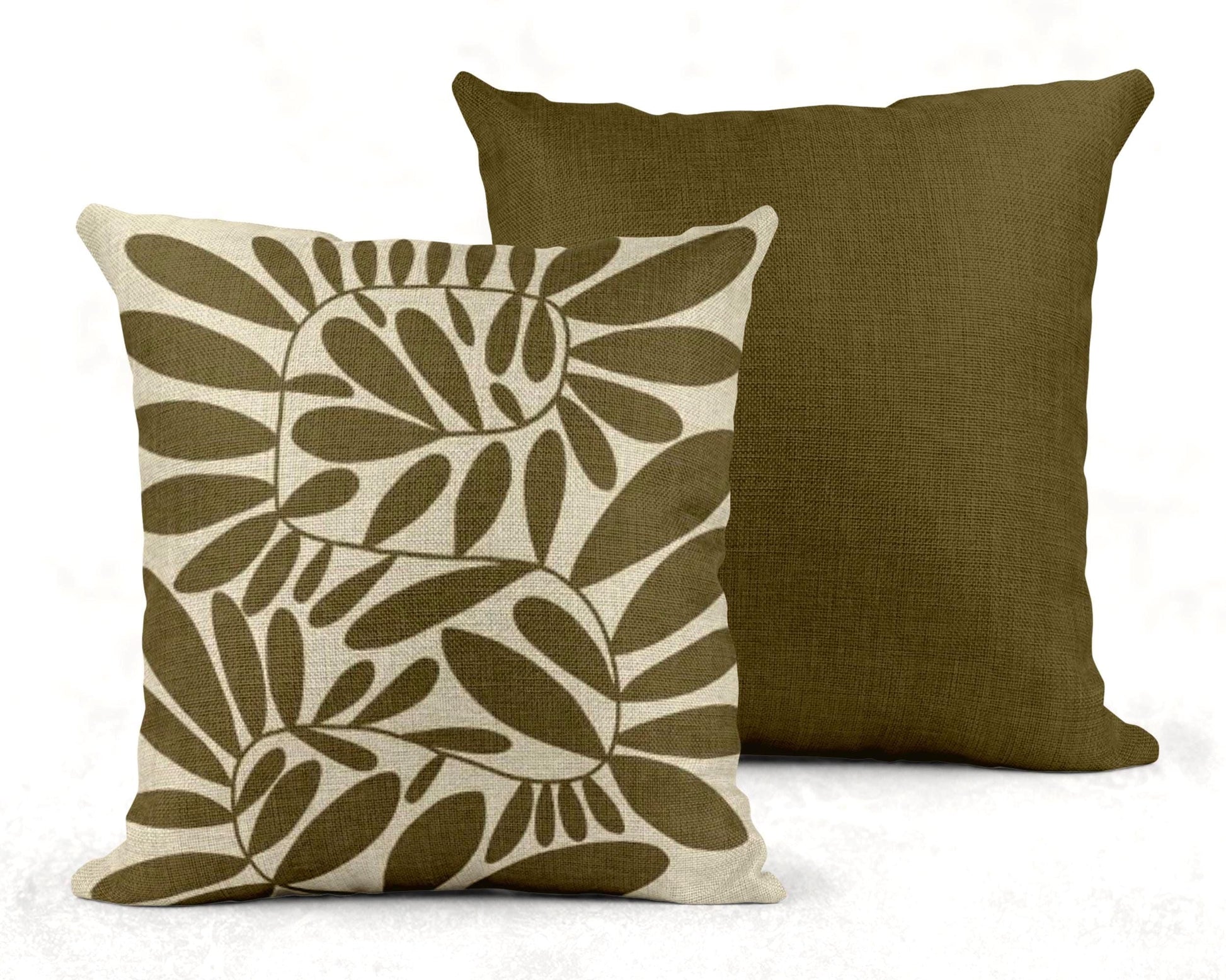 Woven Pillow - Mid Century Cushion with Scandi Leaves Pattern | Durable Cotton Blend