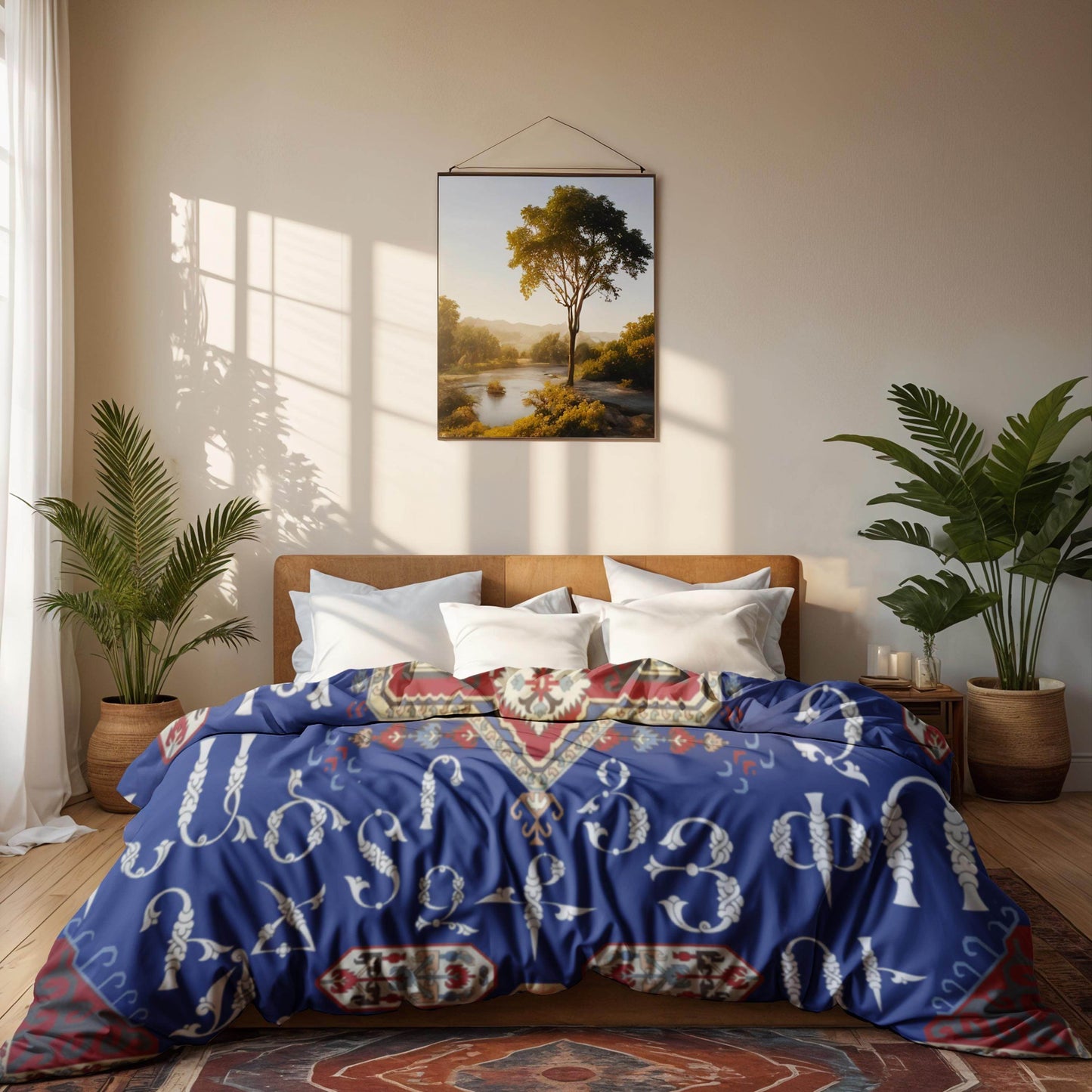 Armenian Alphabet Duvet - Personalized Ethnic Bedding Set with Haykakan Pattern & Custom Pillowcases - timelessbohochic.com