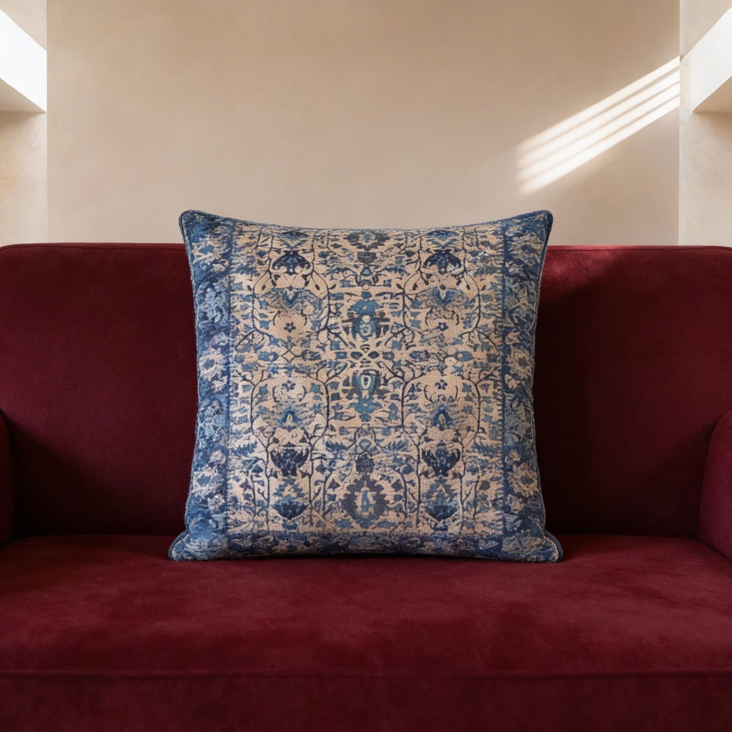 Caucasian Rug Inspired woven blanket with geometric pattern styled for layered home decor