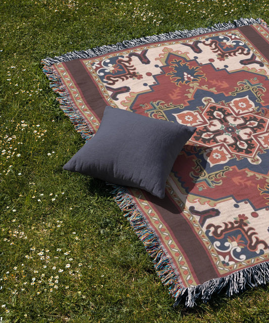 Persian Rug Pillow Blanket Set – Woven Cotton Throw & Decorative Cushion Cover