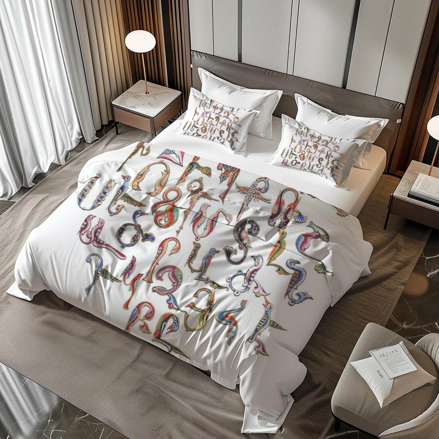 Armenian Alphabet Duvet Cover - Multicolor Bedding Set with Trchnagir Pattern & Zipper Closure - timelessbohochic.com