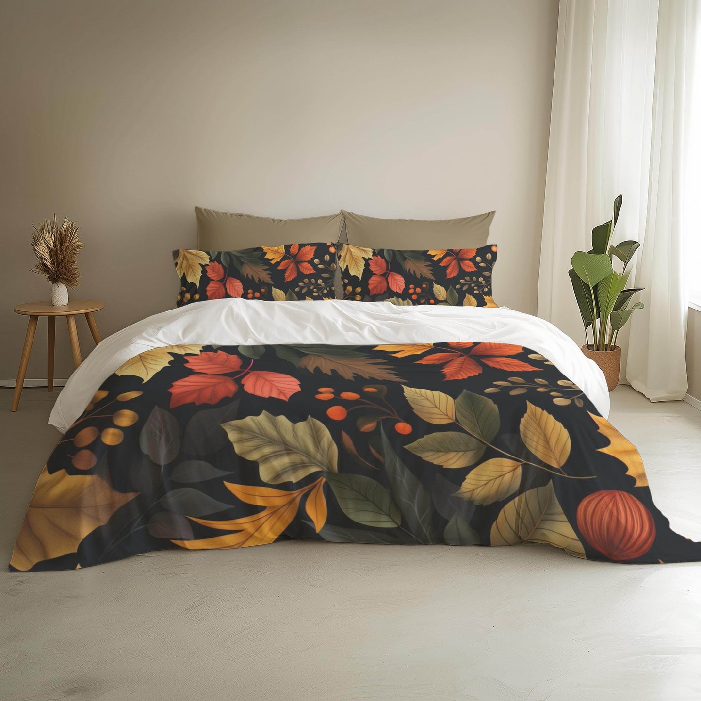 Fall Duvet Cover - Custom Harvest Leaf Bedding Set | Soft Breathable Fabric 3-Piece Seasonal Bedspread - timelessbohochic.com