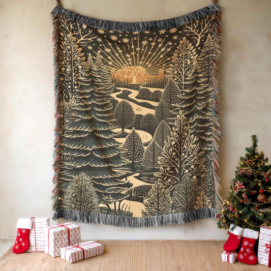 Holiday Woven Blanket – Cozy Christmas Throw Blanket With Festive Forest Trees - timelessbohochic.com
