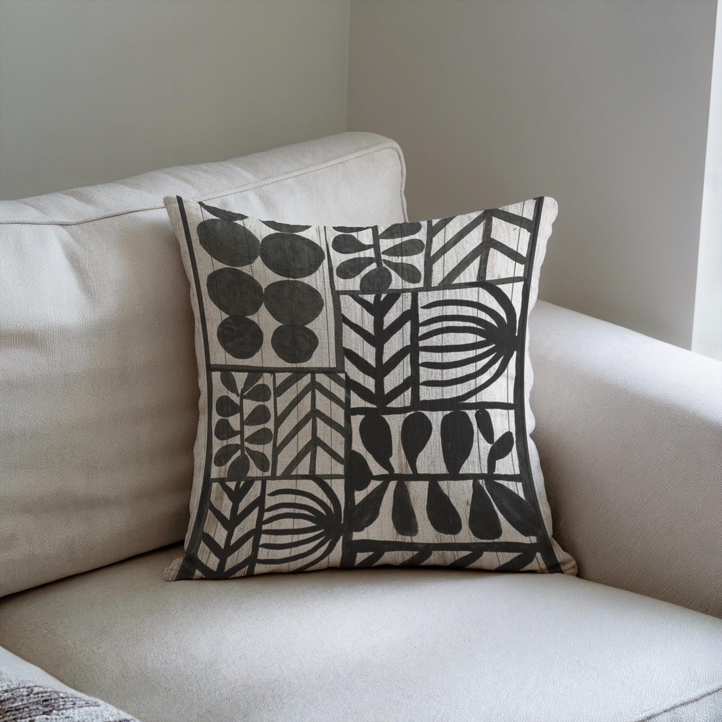 Modern Geometric woven wall tapestry with geometric pattern styled as textile wall decor