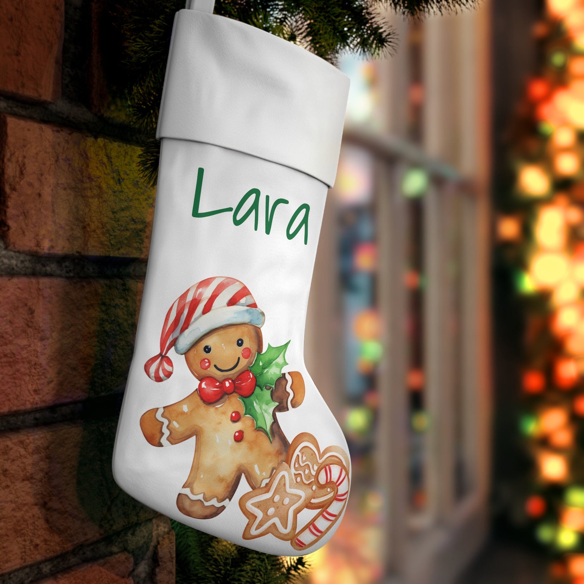 Personalized Holiday Stocking – Custom First Christmas Stocking with Name & Cookie Design