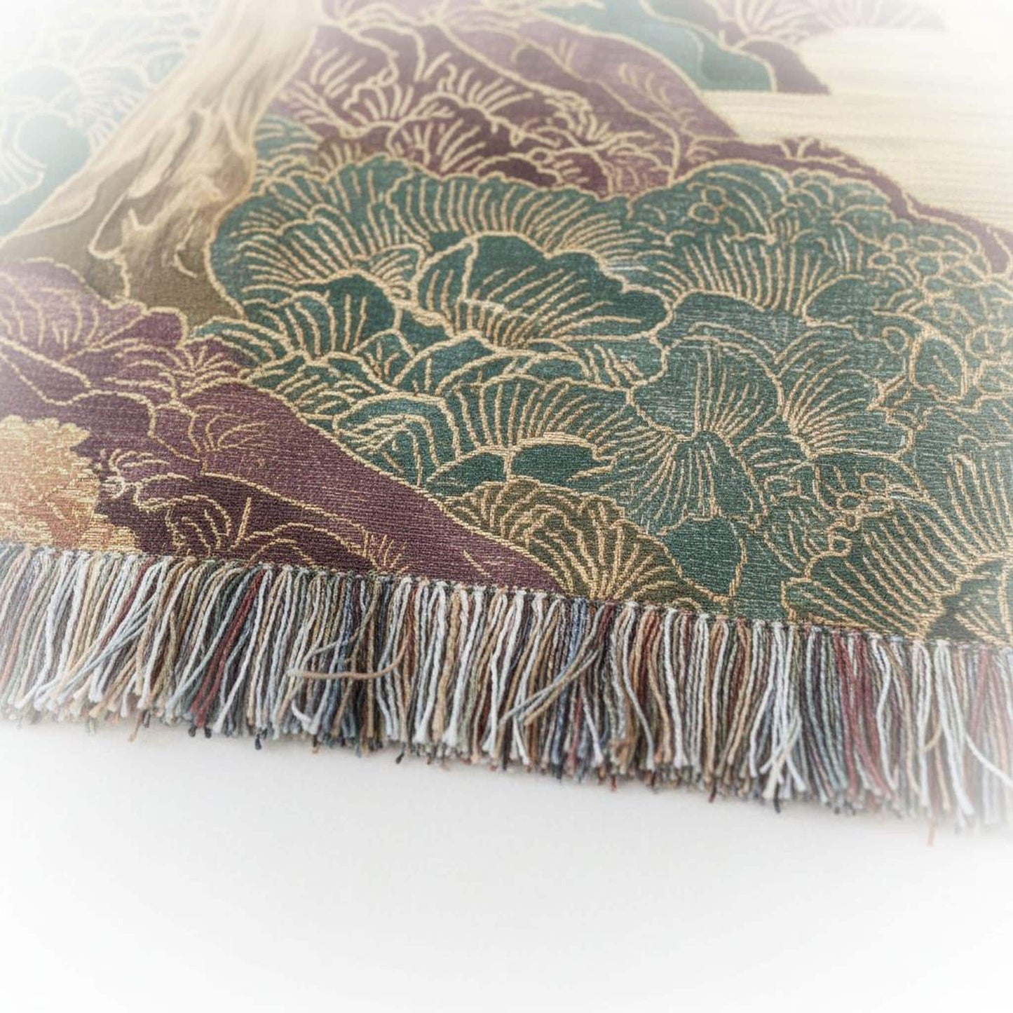 Scandinavian Inspired woven wall tapestry with rug-style pattern styled as textile wall decor