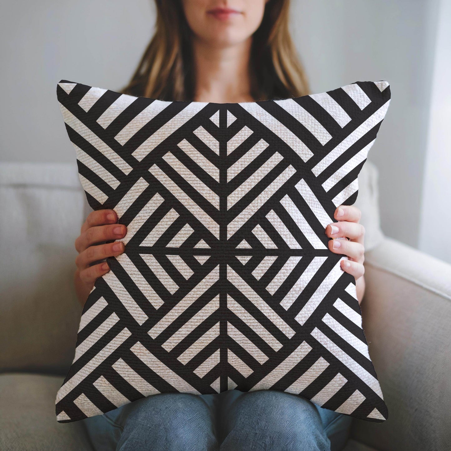 Modern Throw Pillow – Geometric Pattern Cushion | Black White Minimalist Home Decor - timelessbohochic.com