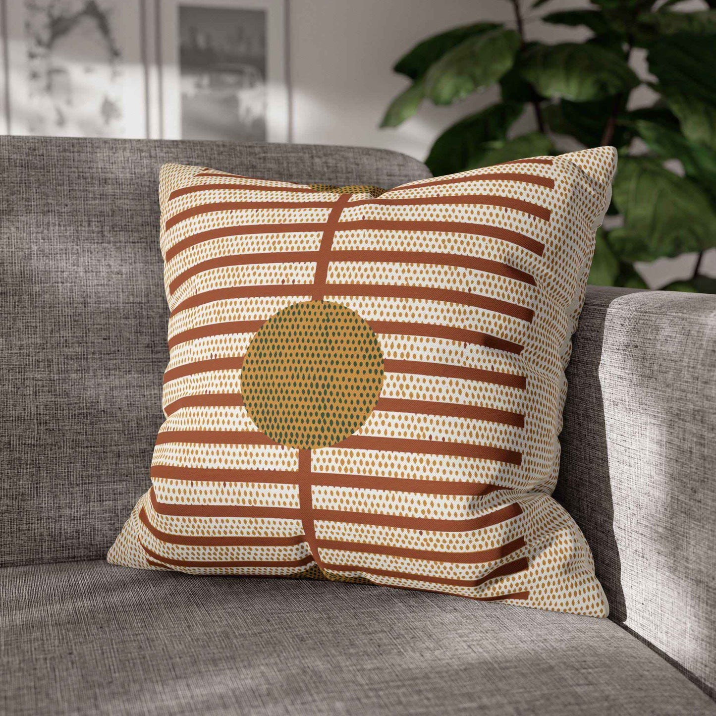 Scandinavian Inspired pillow cover with geometric pattern styled on a sofa or bed