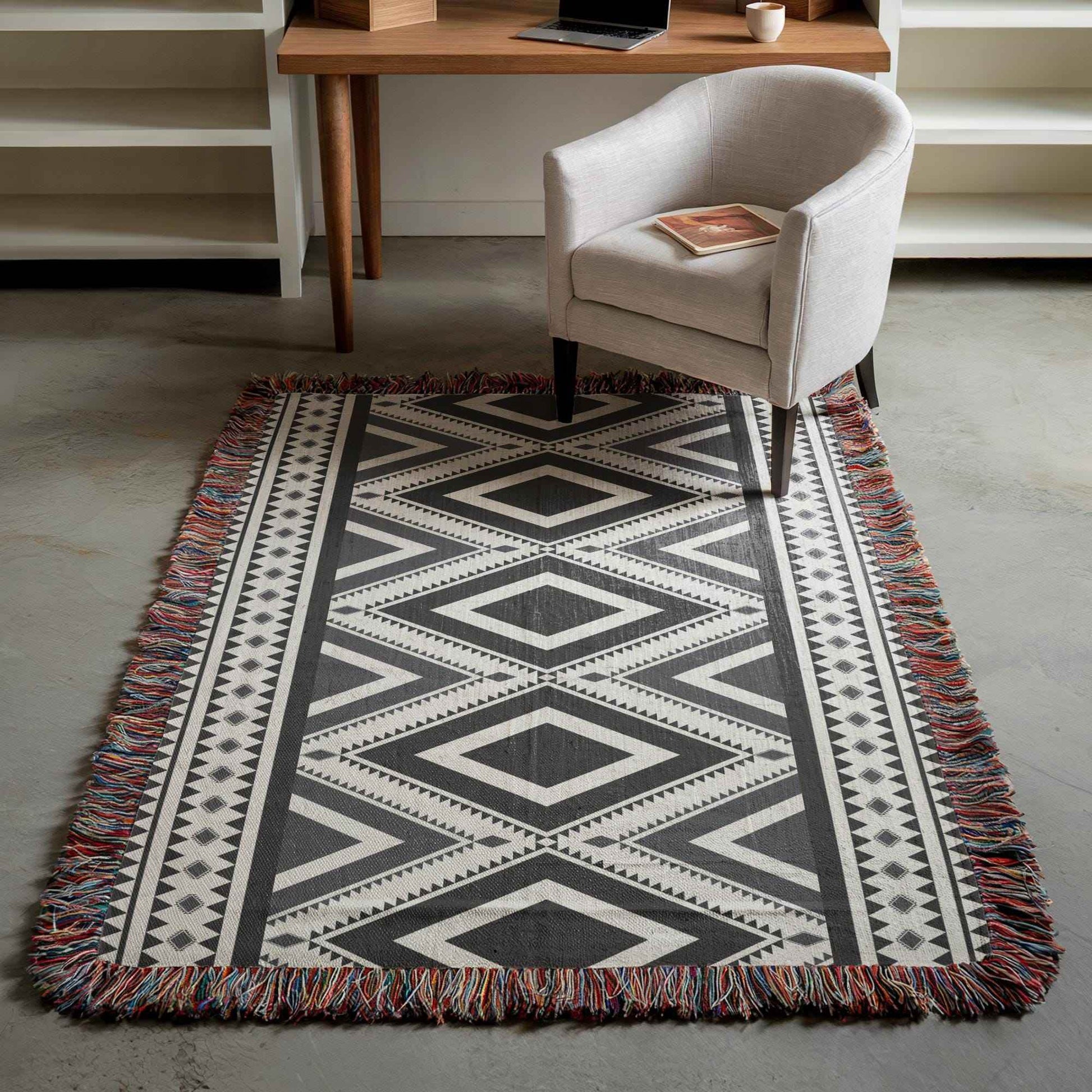 Boho Cotton Throw Blanket - Rustic Boho Throw With Tribal Pattern Decor & Fringed Edges - timelessbohochic.com