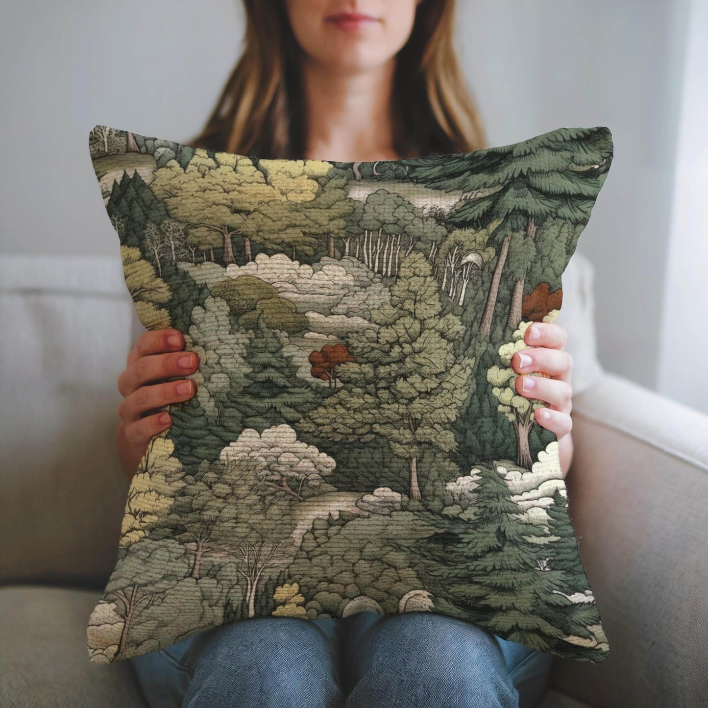 French Tapestry Pillow - Classic Aubusson Pattern Cotton Throw Pillow with Soft Polyester Filling - timelessbohochic.com
