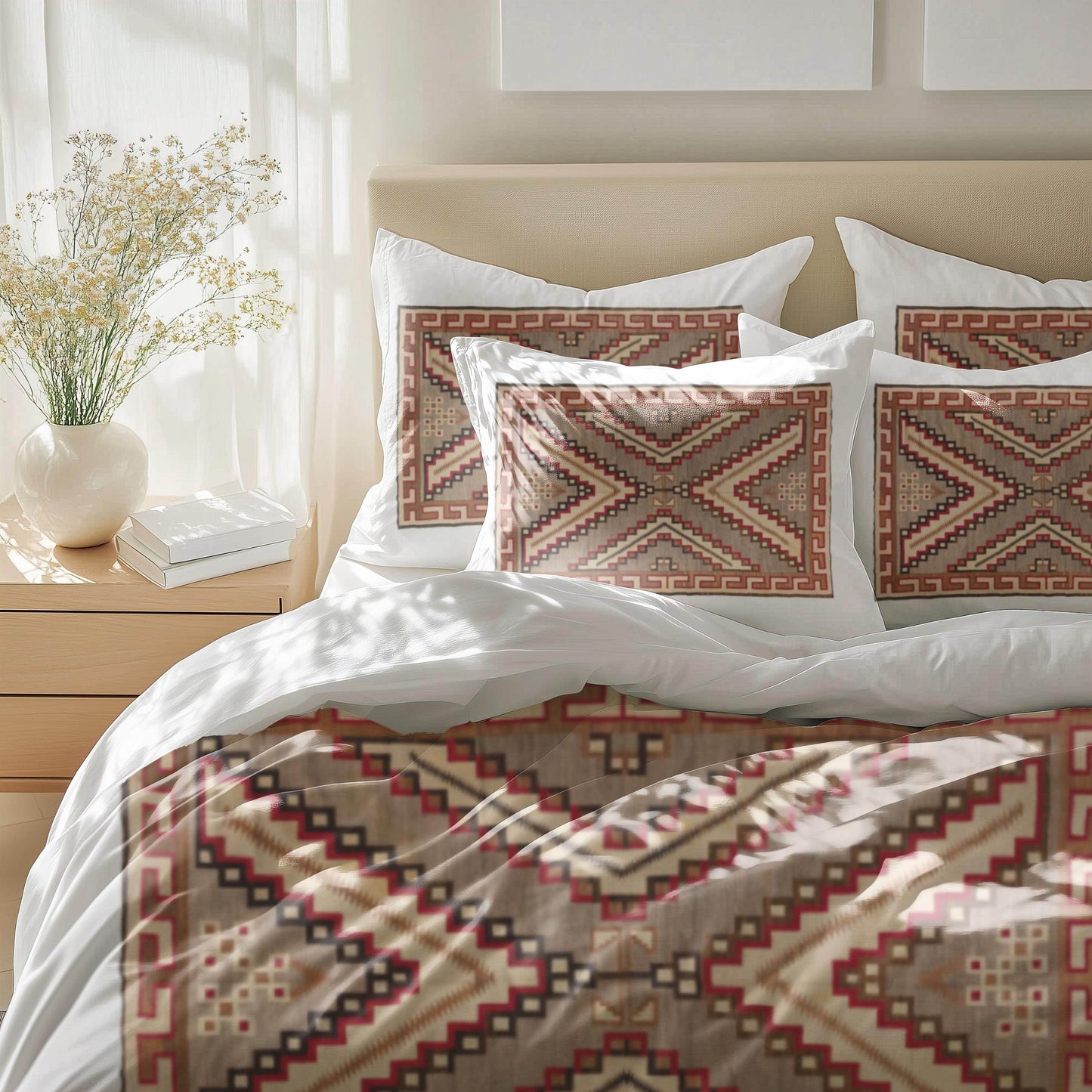 Native American Bedding Set – Geometric Duvet Cover 3 Piece Set with Zipper & Soft Fabric - timelessbohochic.com