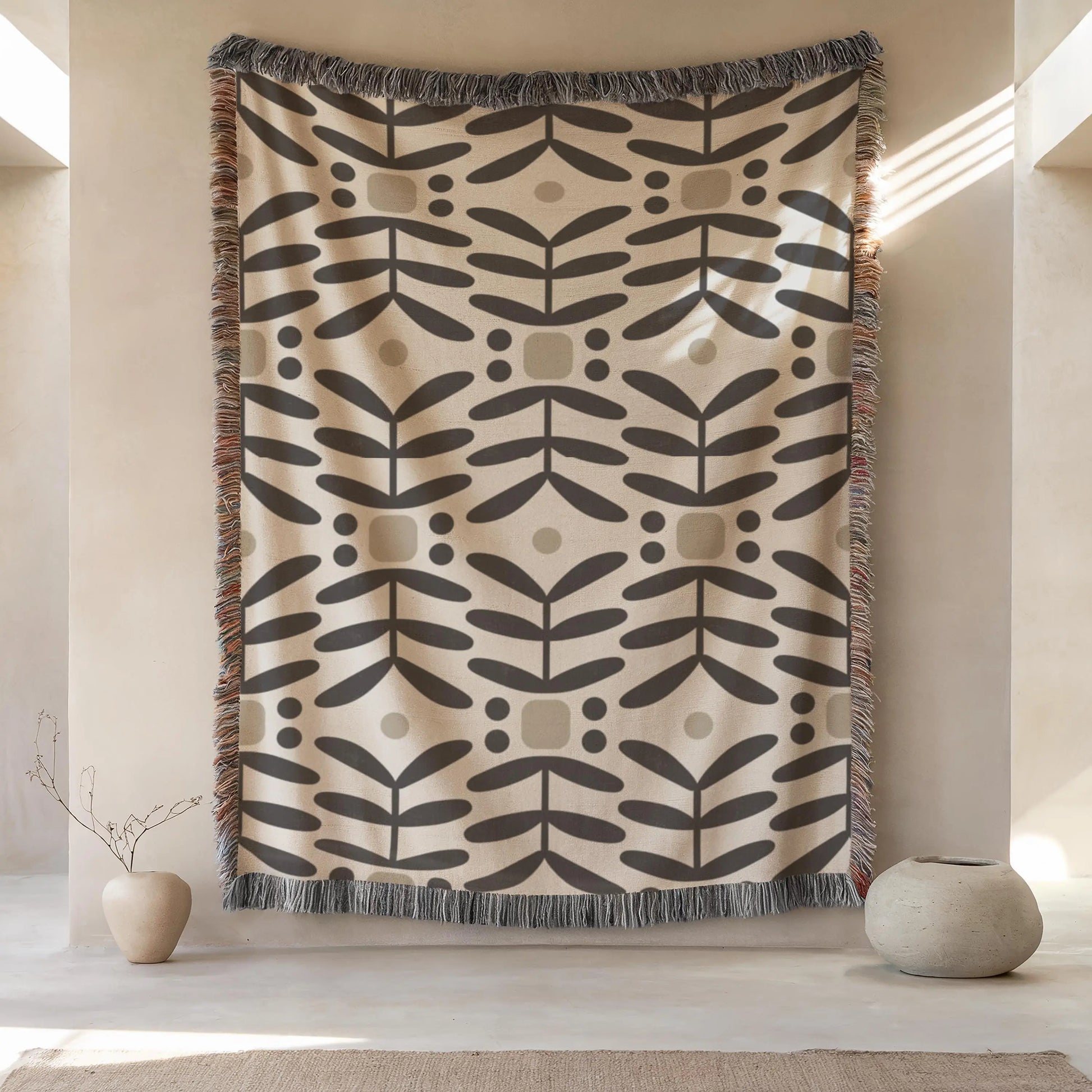 Woven Tapestry Wall Hanging – Mid Century Modern Decor With Floral Design