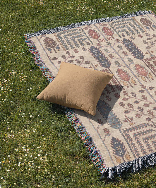 Persian Rug Pillow Blanket - Cotton Throw Blanket & Decorative Cushion Cover | Boho Living Room Decor