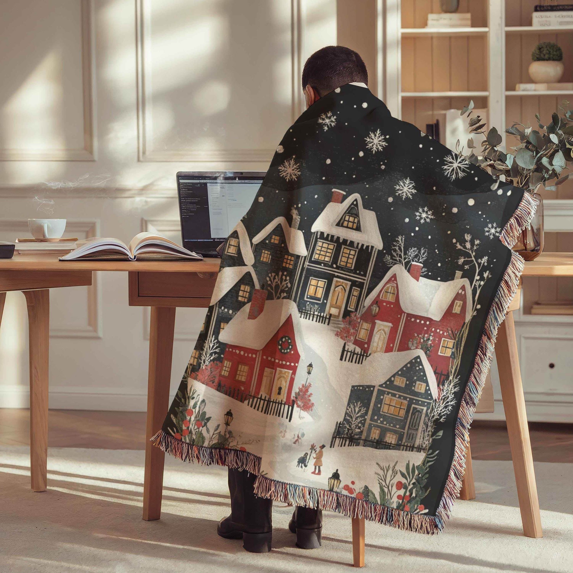 Holiday Cotton Tapestry – Christmas Village Decor | Festive Woven Blanket Throw - timelessbohochic.com