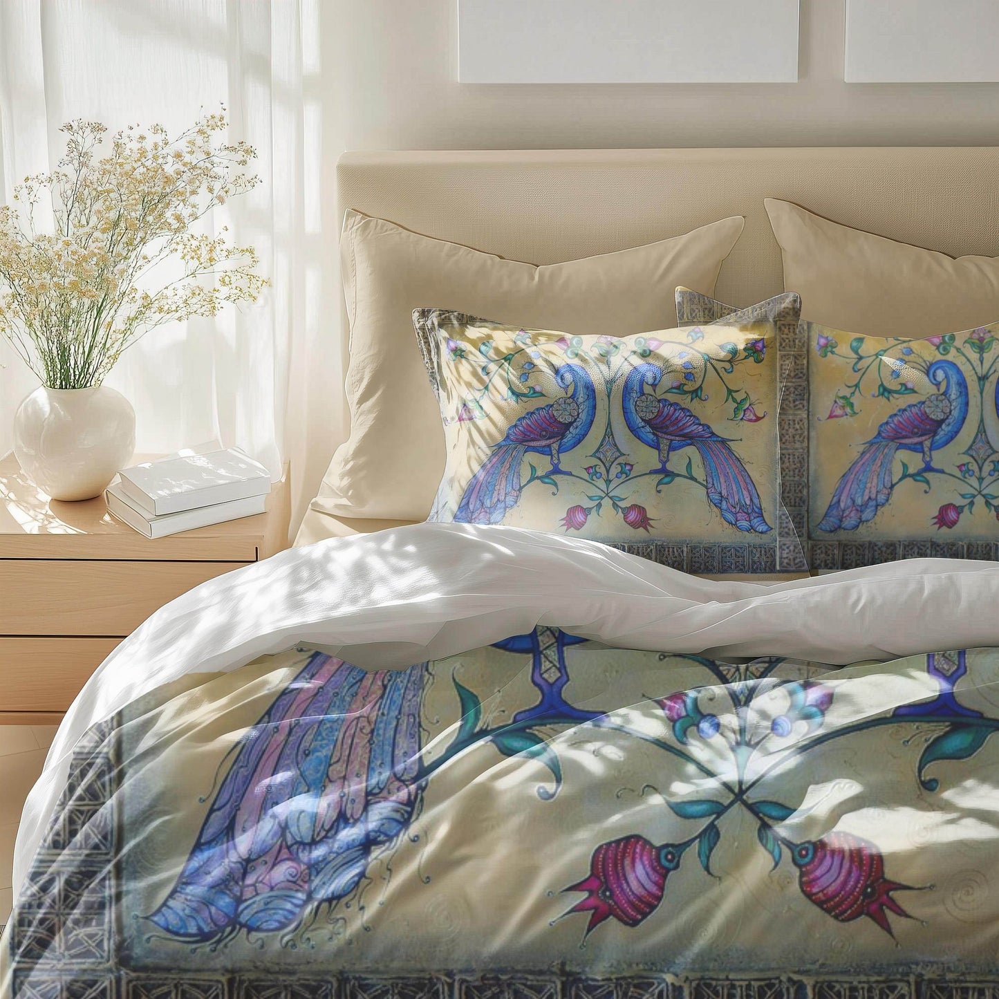Armenian Birds Duvet Cover - Haykakan Pattern Bedding Set With Decorative Pillowcases - timelessbohochic.com