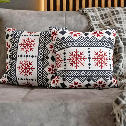 Scandi Pillow Cover – Black Red Snowflake Nordic Cushion | Winter Home Decor