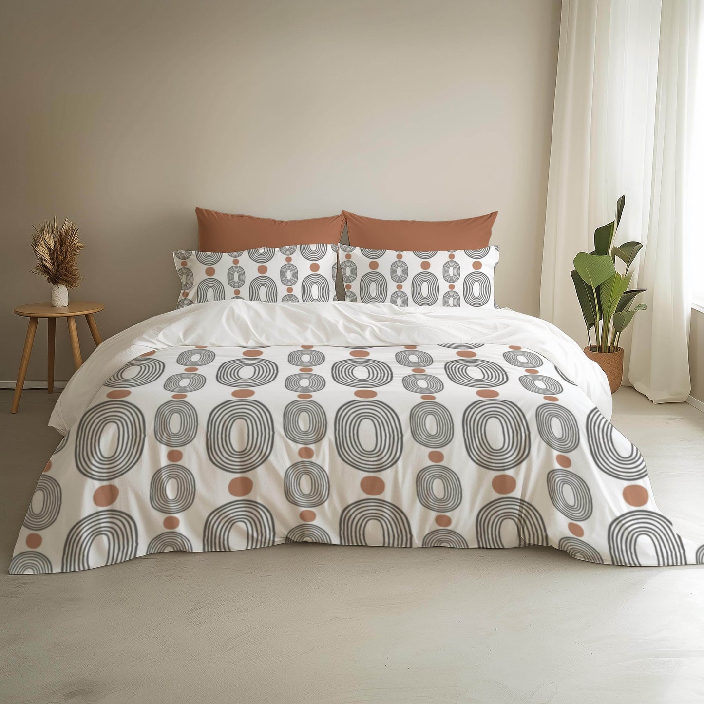 Modern Bedding Set - Oval Pattern Duvet Cover & Pillowcases | Soft Breathable 3 Piece Bedspread - timelessbohochic.com