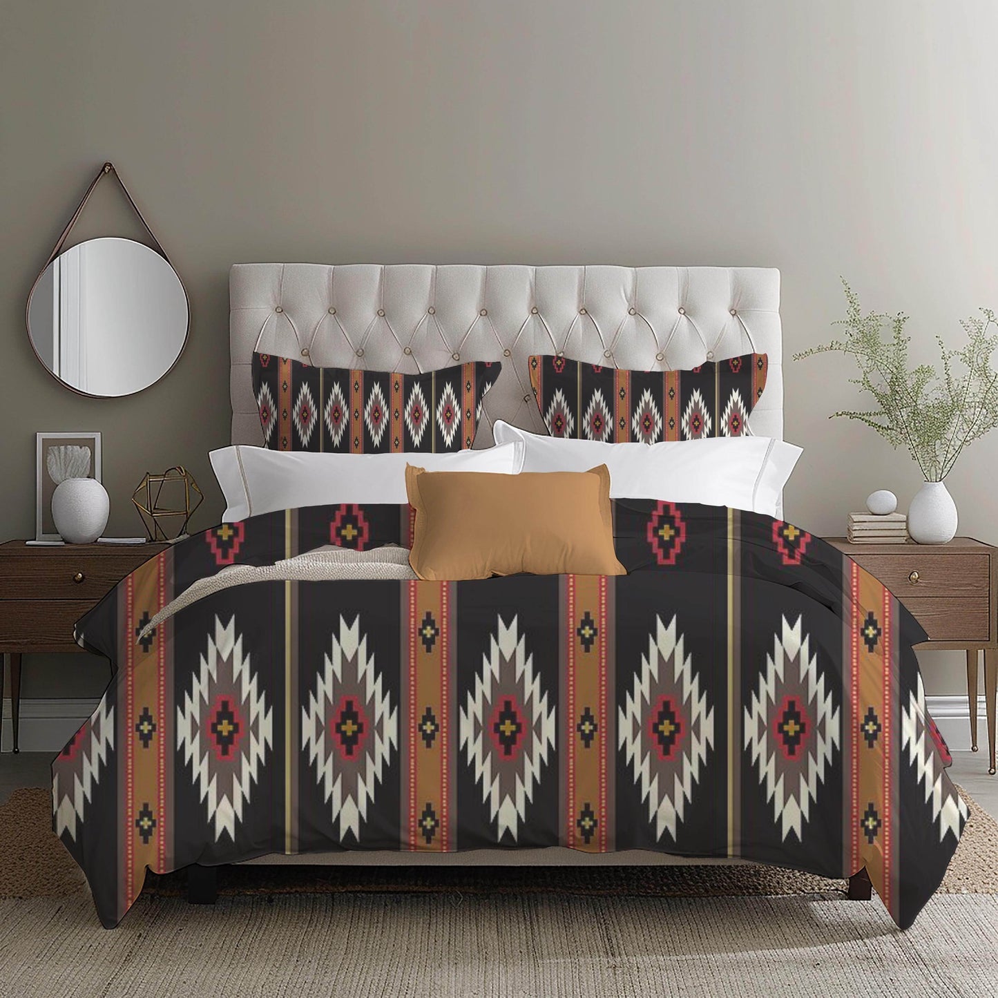 Southwestern Bedding Set | Geometric Bedding Set with Zippered Duvet Cover & Pillowcases, Queen - timelessbohochic.com