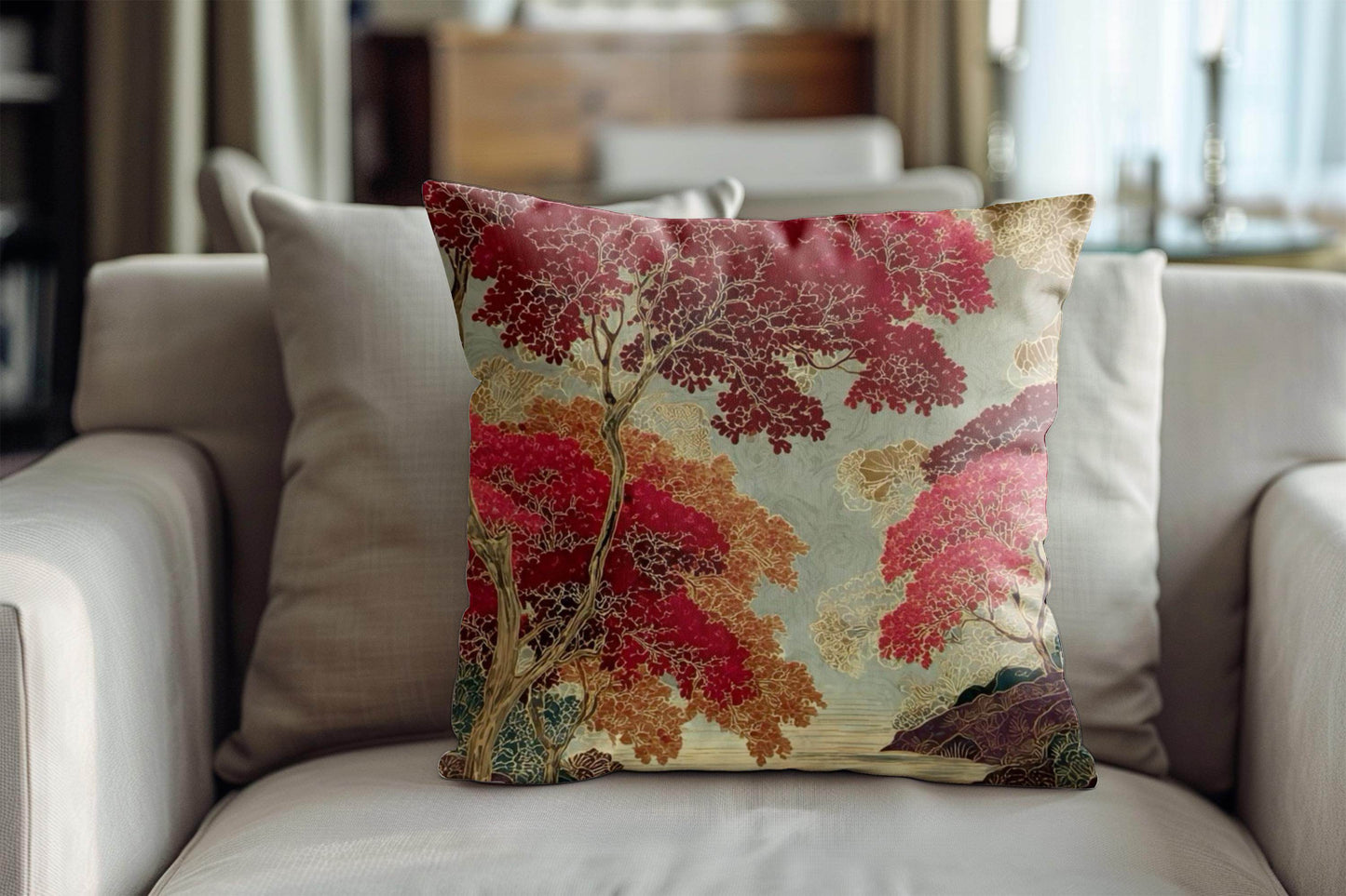 Japanese Inspired Pillow – Oriental Pattern Cushion | Woven Cotton Decorative Pillow Sham - timelessbohochic.com