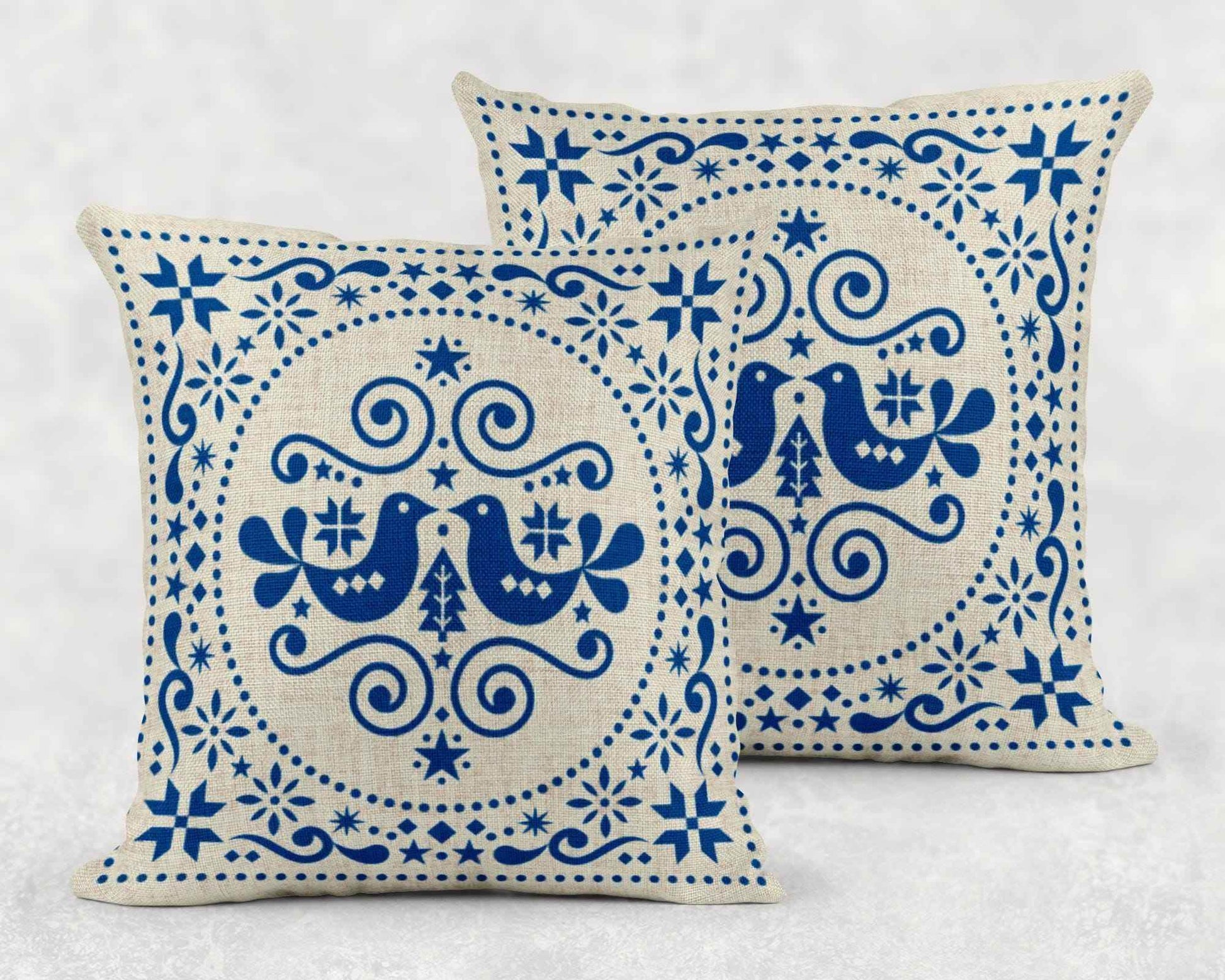 Blue Bird Cushion - Scandinavian Throw Pillow | Cozy Sofa Cushion, Double Sided Design - timelessbohochic.com