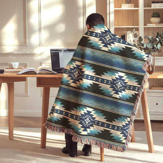 Native American Woven Blanket - Southwestern Throw With Geometric Cotton Design - timelessbohochic.com
