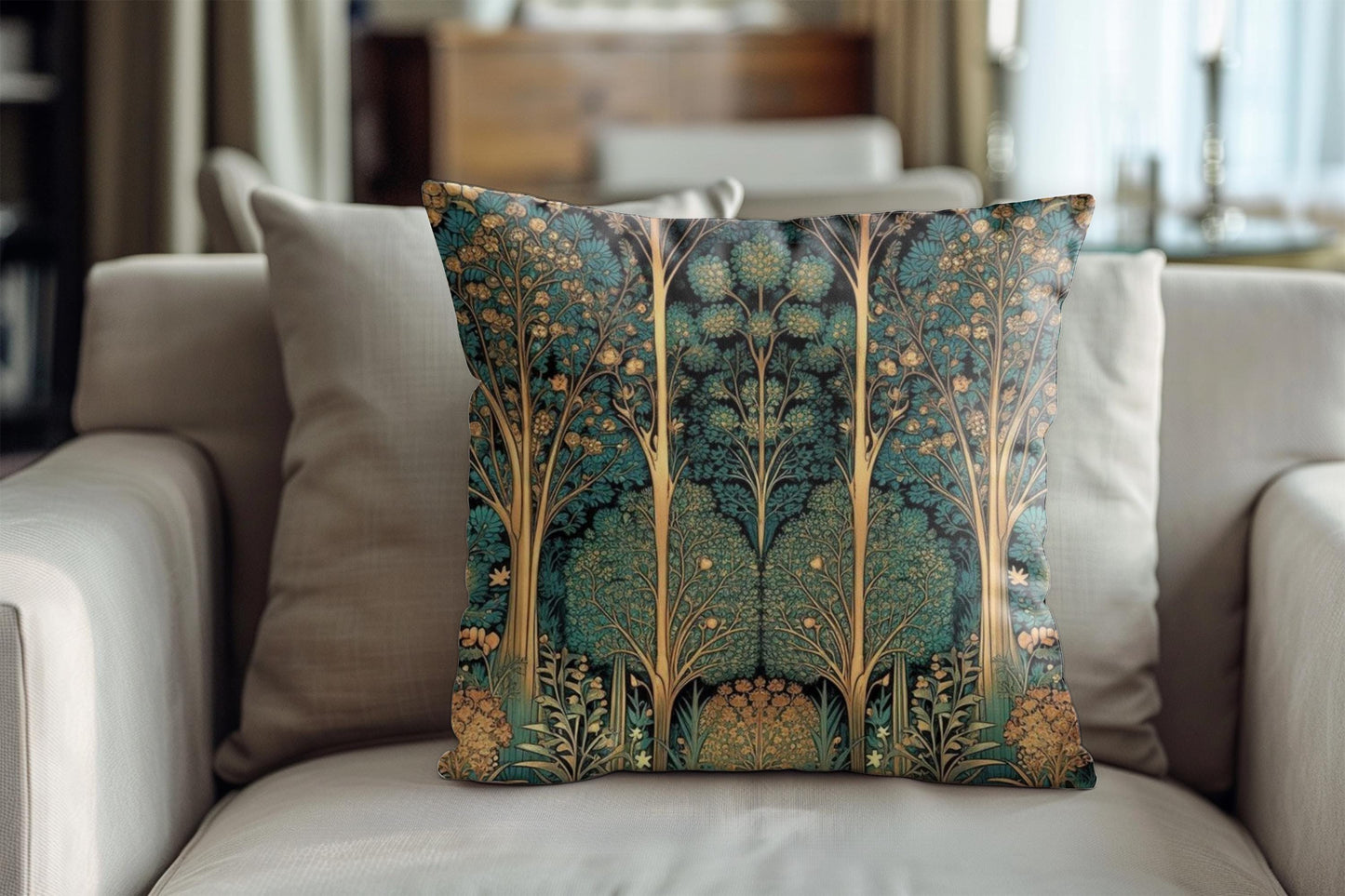Scandinavian Inspired pillow cover with woven pattern styled on a sofa or bed
