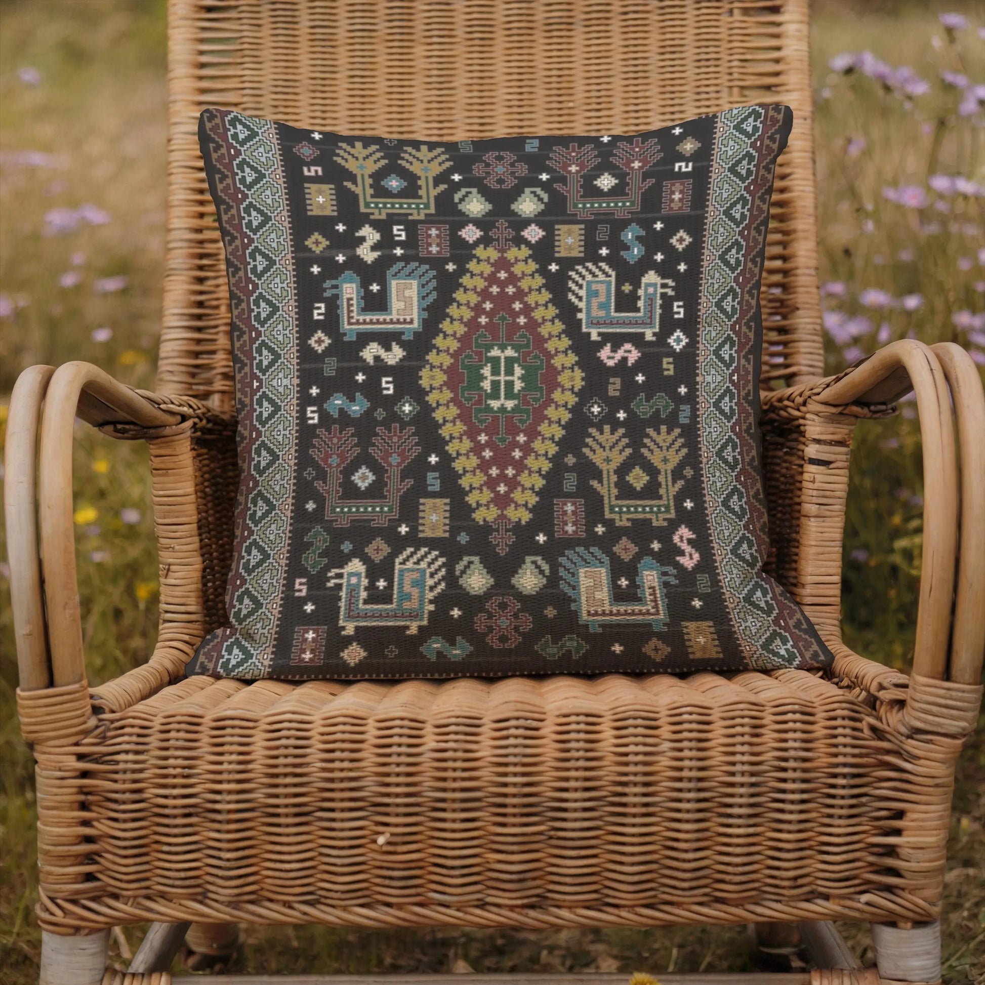 Bohemian Pillow - Ethnic Cushion With Colorful Embroidery | Southwestern Decor