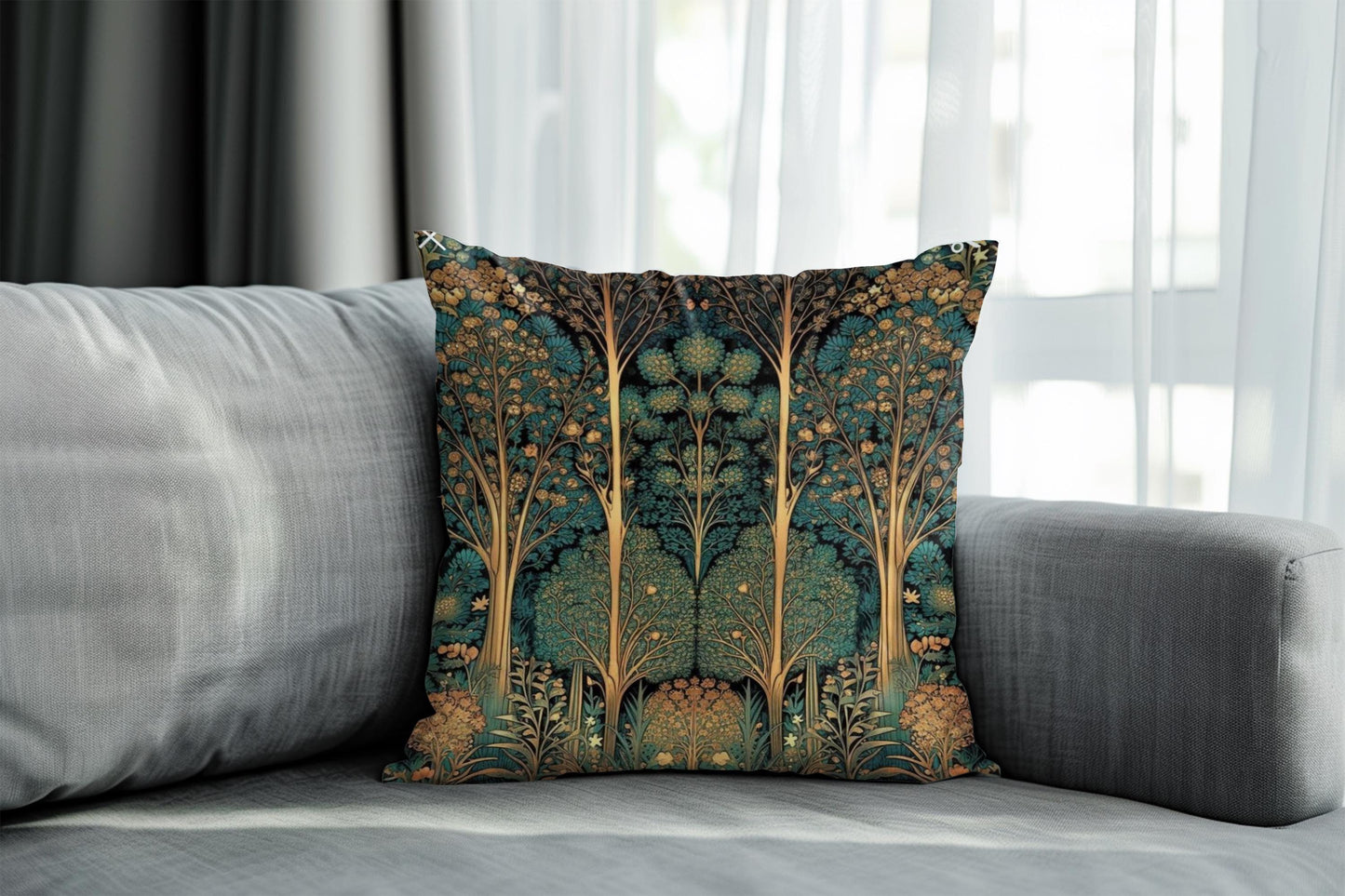 Scandinavian Inspired pillow cover with woven pattern styled on a sofa or bed
