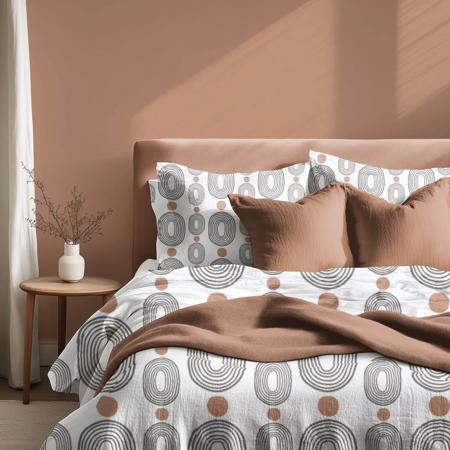 Modern Bedding Set - Oval Pattern Duvet Cover & Pillowcases | Soft Breathable 3 Piece Bedspread - timelessbohochic.com