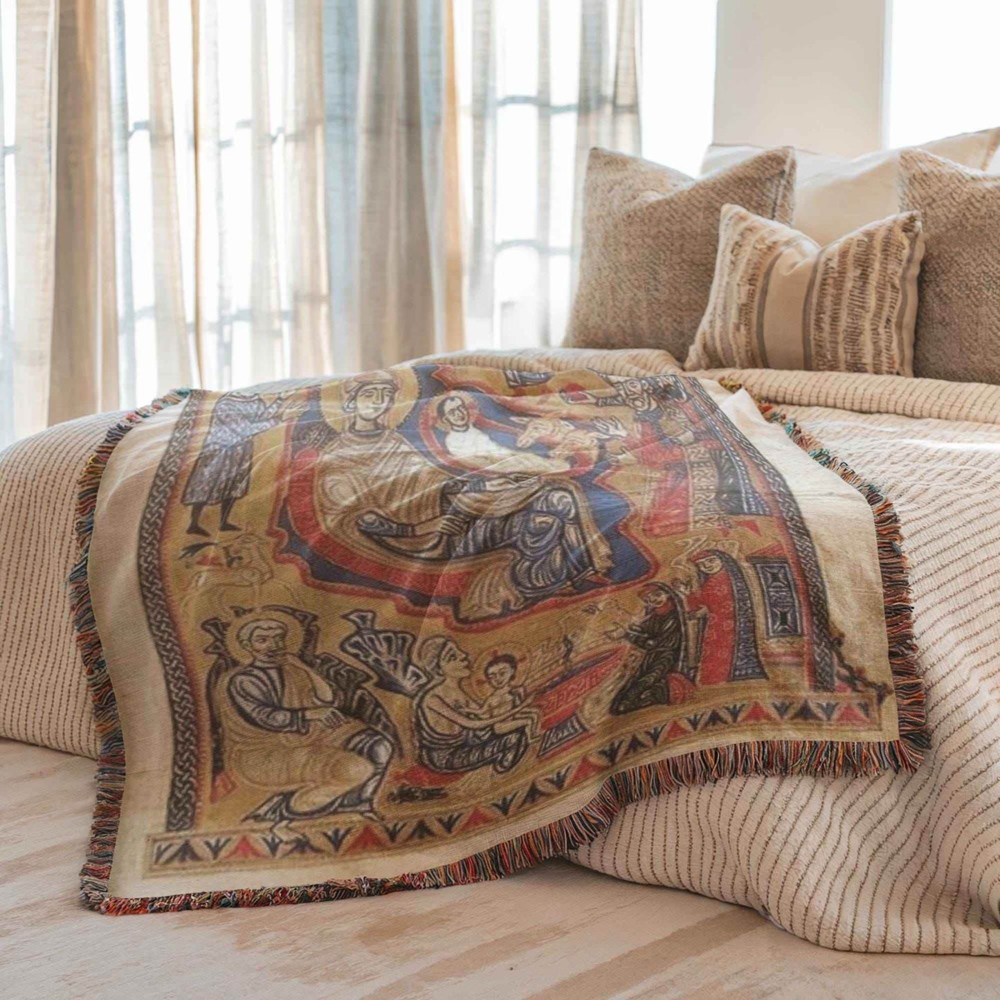 Armenian Cotton Throw - Large Colorful Tapestry Art Decorative Throw Blanket - timelessbohochic.com