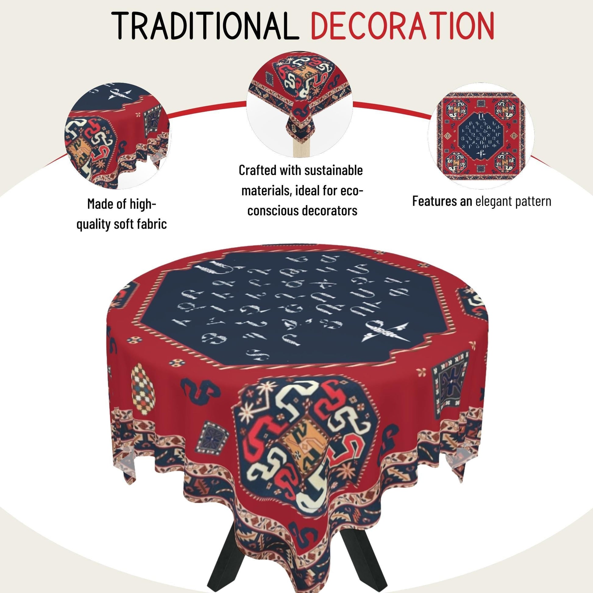 Armenian Tablecloth - Square Stylish Table Cover | Personalized Boho Linen Gift