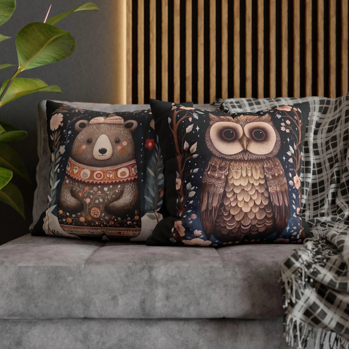 Scandinavian Folk Art Pillow - Nordic Pillow Cover | Double Sided Woodland Sham