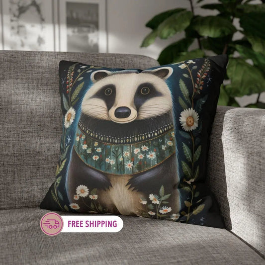 Folk Art Pillow – Nordic Decor Double-Sided Cover with Woodland Animal Design