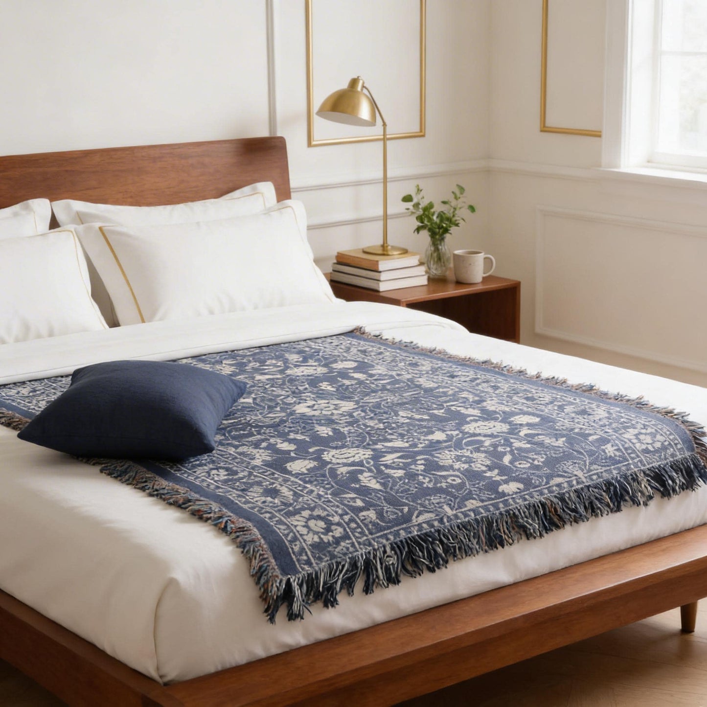 Anatolian Inspired woven wall tapestry with rug-style pattern styled as textile wall decor