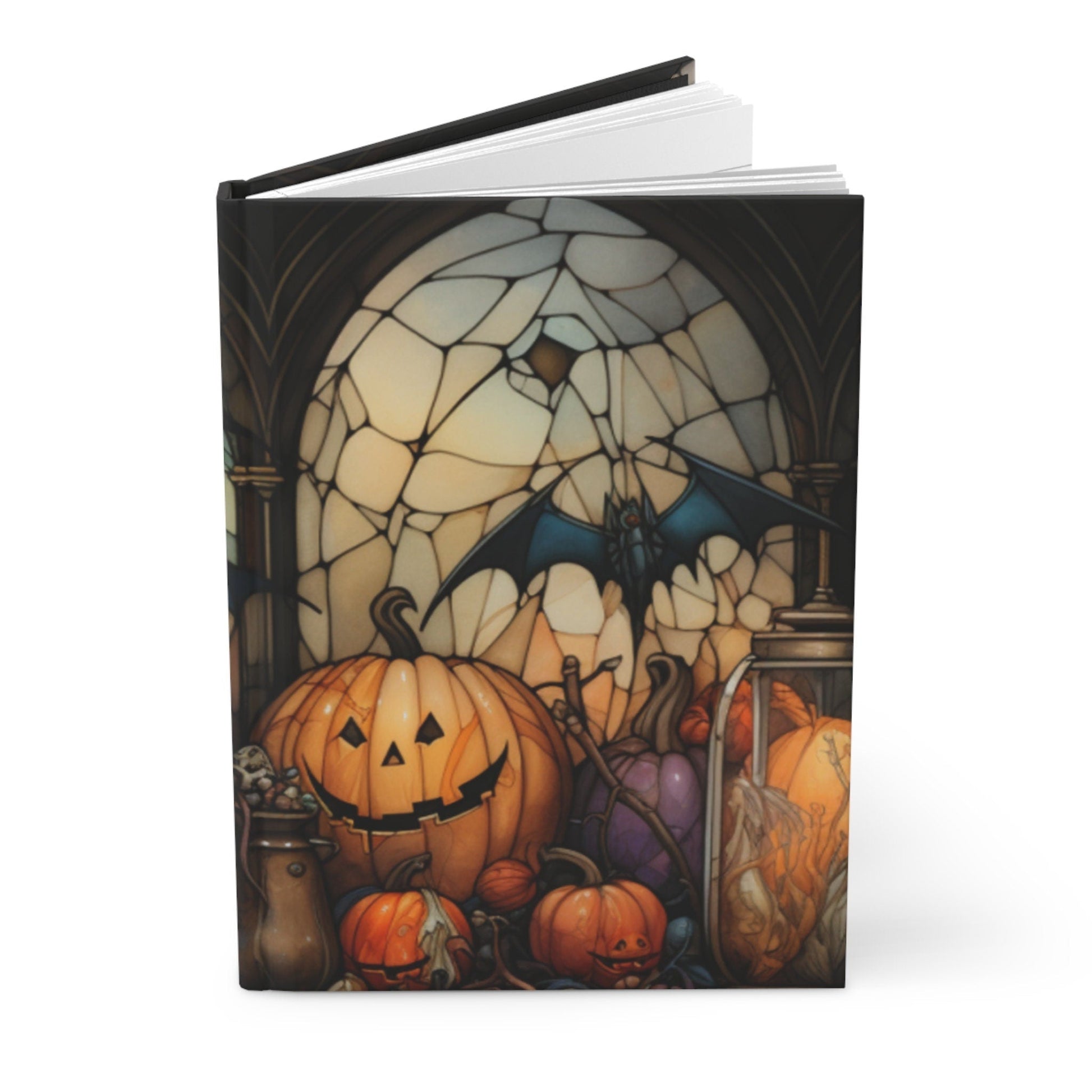 Halloween Hardcover Notebook - Gothic Pumpkin Bats Design | Matte Finish Journal