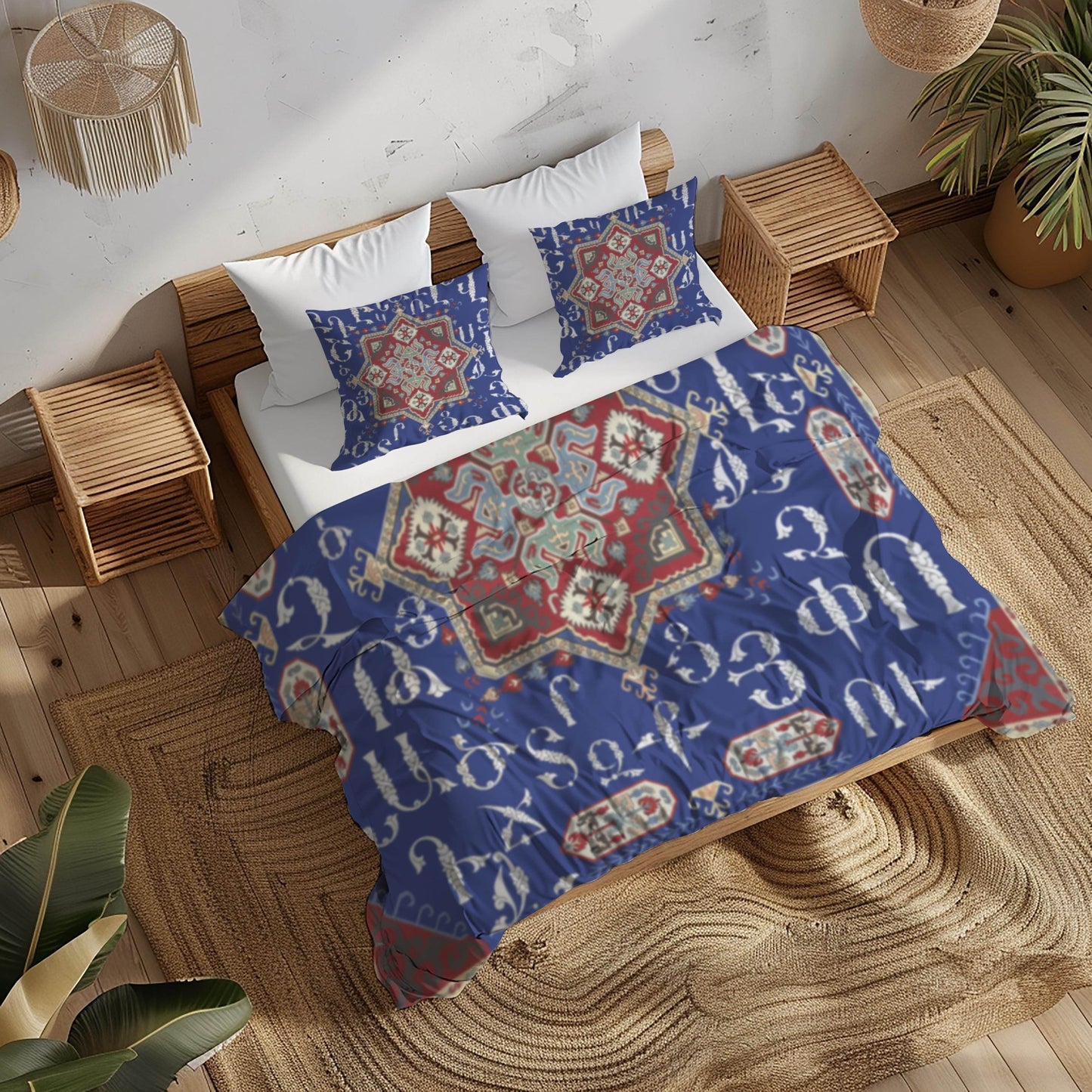 Armenian Alphabet Duvet - Personalized Ethnic Bedding Set with Haykakan Pattern & Custom Pillowcases - timelessbohochic.com