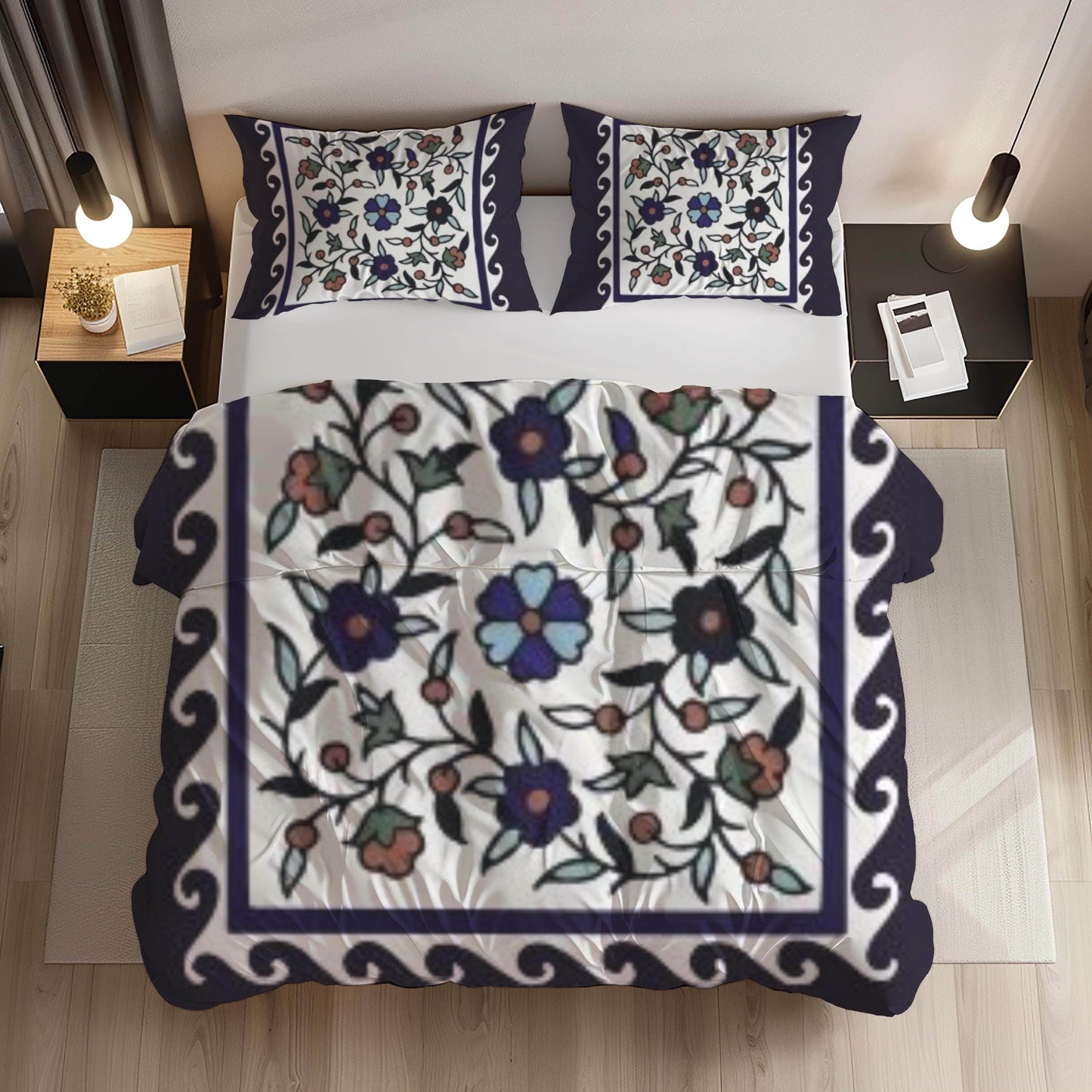 Floral Duvet Cover - Armenian Bedding Set With Haykakan Pattern & Iznik Motifs - timelessbohochic.com