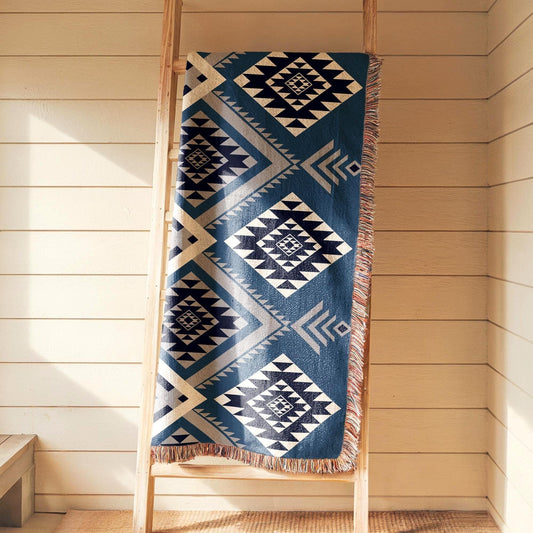 Personalized Wall Hanging - Woven Tapestry With Aztec Pattern Decor & Colorful Fringe Edge