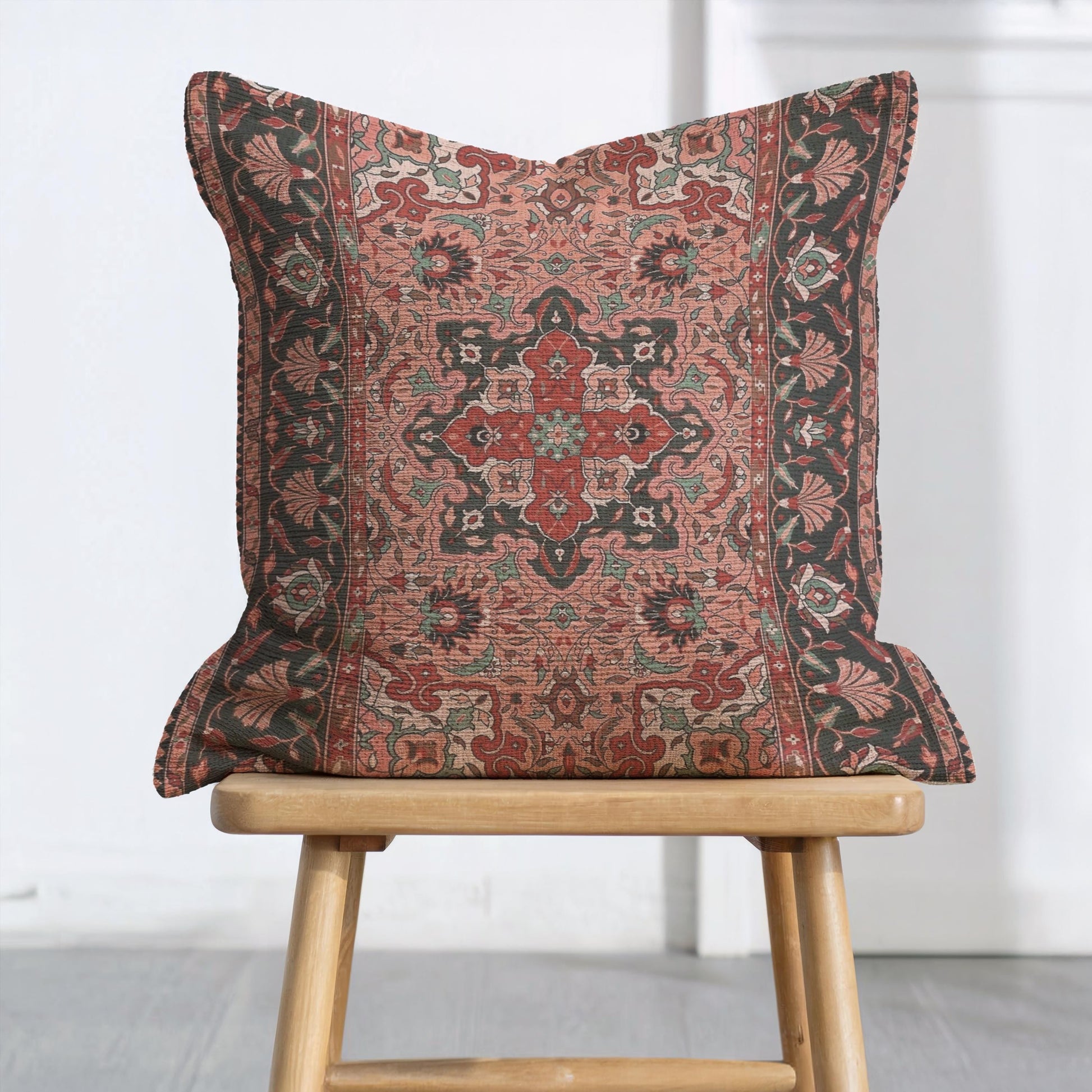 Woven Pillow - Bohemian Cushion with Turkish Rug Design & Anatolian Carpet Pattern
