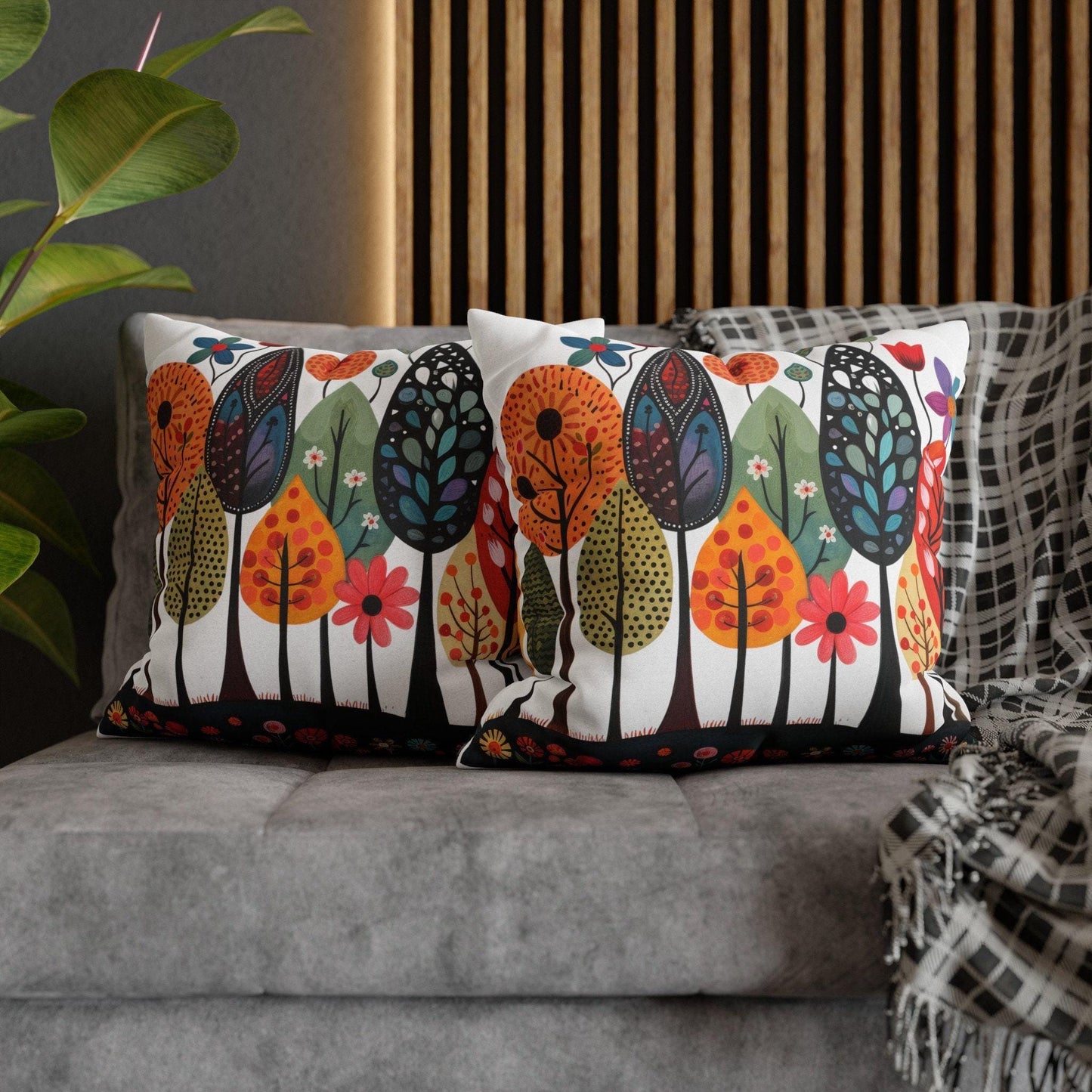 Scandinavian Inspired pillow cover with woven pattern styled on a sofa or bed