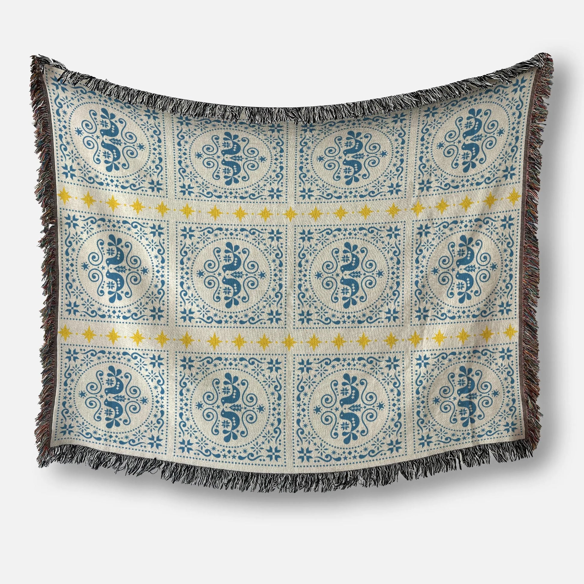 Cotton Woven Blanket | Scandinavian Throw With Colorful Fringed Edges
